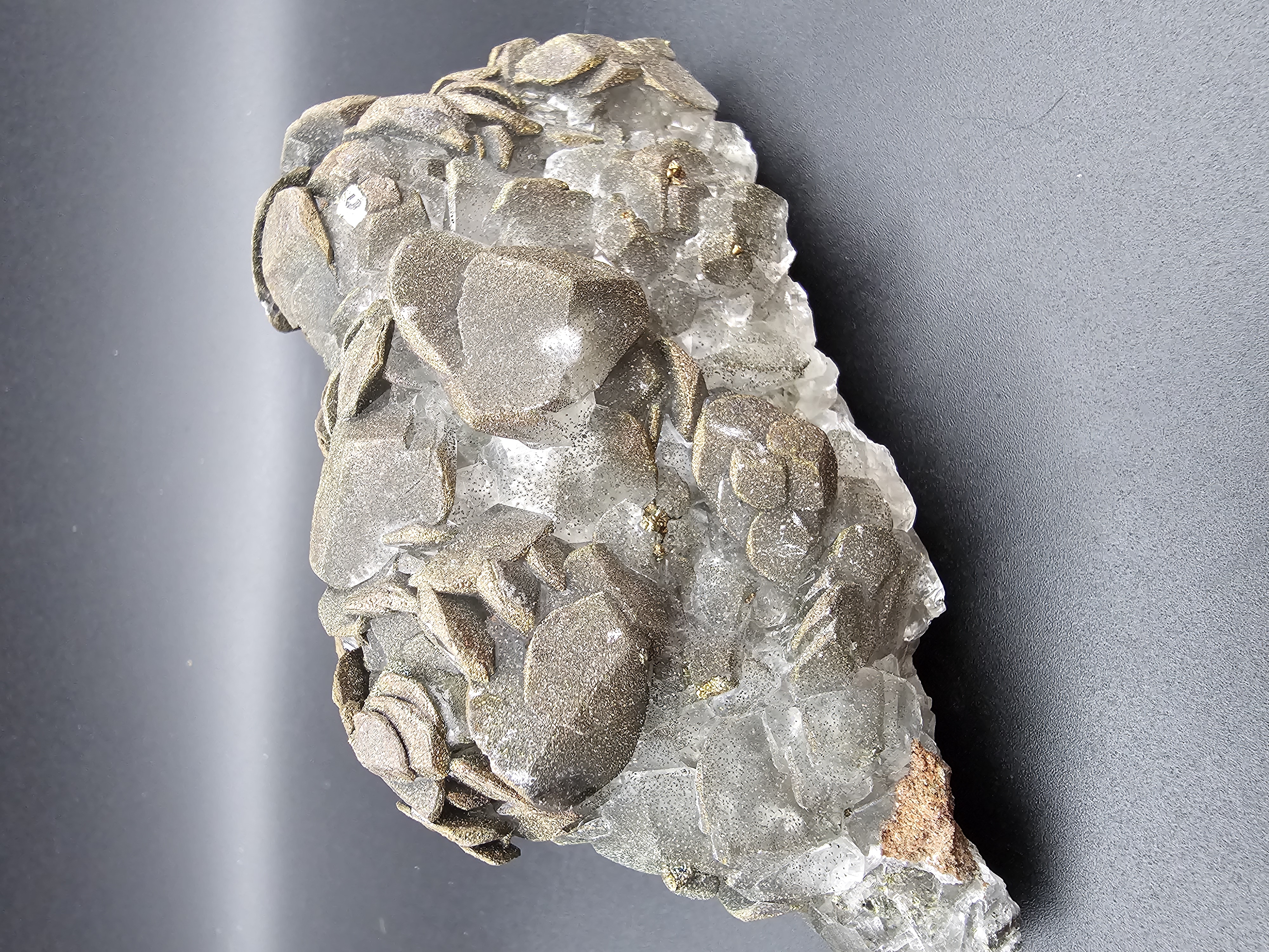 Unusual Bench Calcite with Pyrite, Chalcopyrite. 