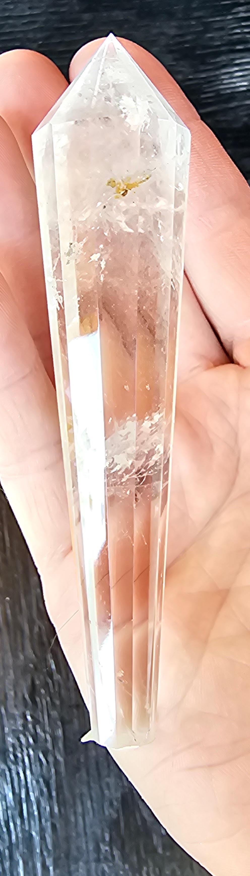 Stunning clear Quartz wand, metal holder included