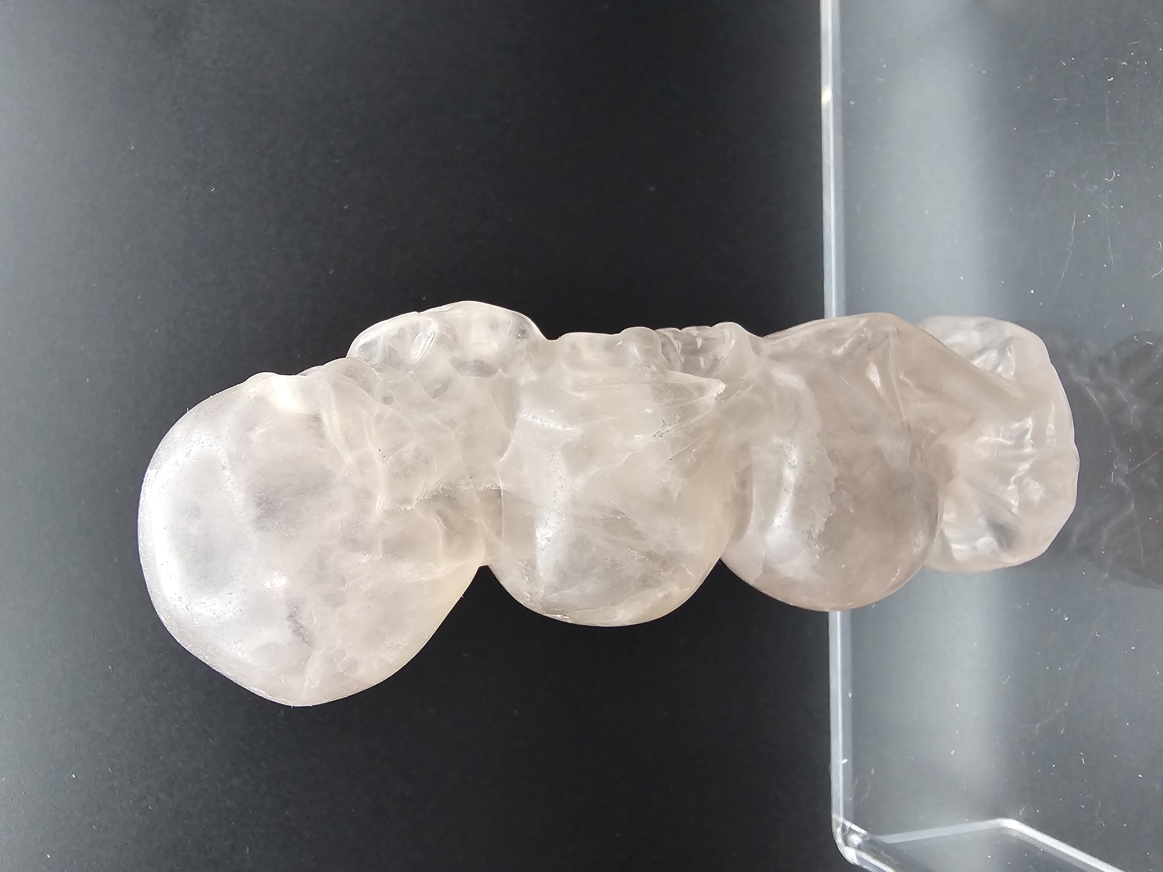 See No Evil, Hear No Evil, Speak No Evil Tripple Skull Rose Quartz Carving