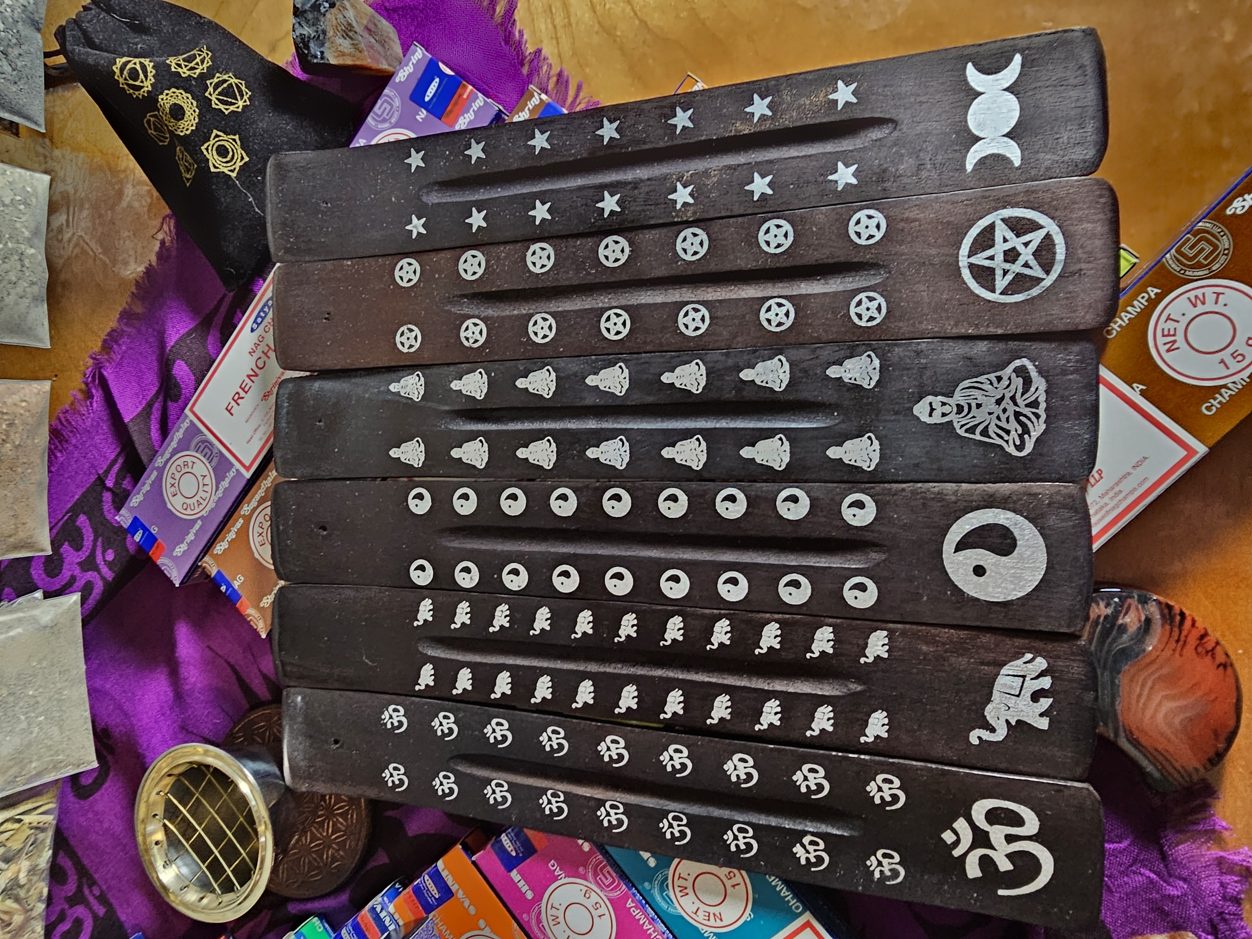 Yin and Yang, painted, wooden boat style incense burner