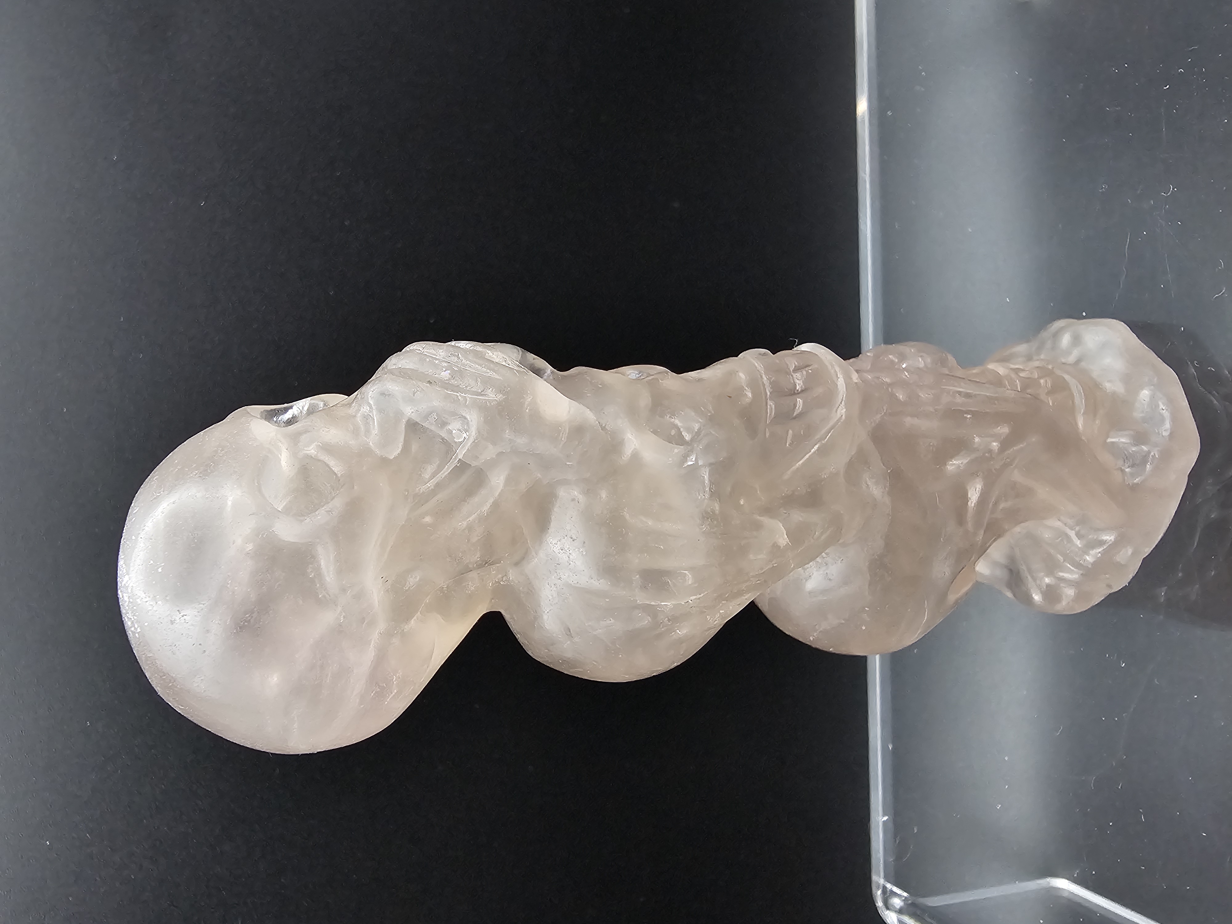 See No Evil, Hear No Evil, Speak No Evil Tripple Skull Rose Quartz Carving