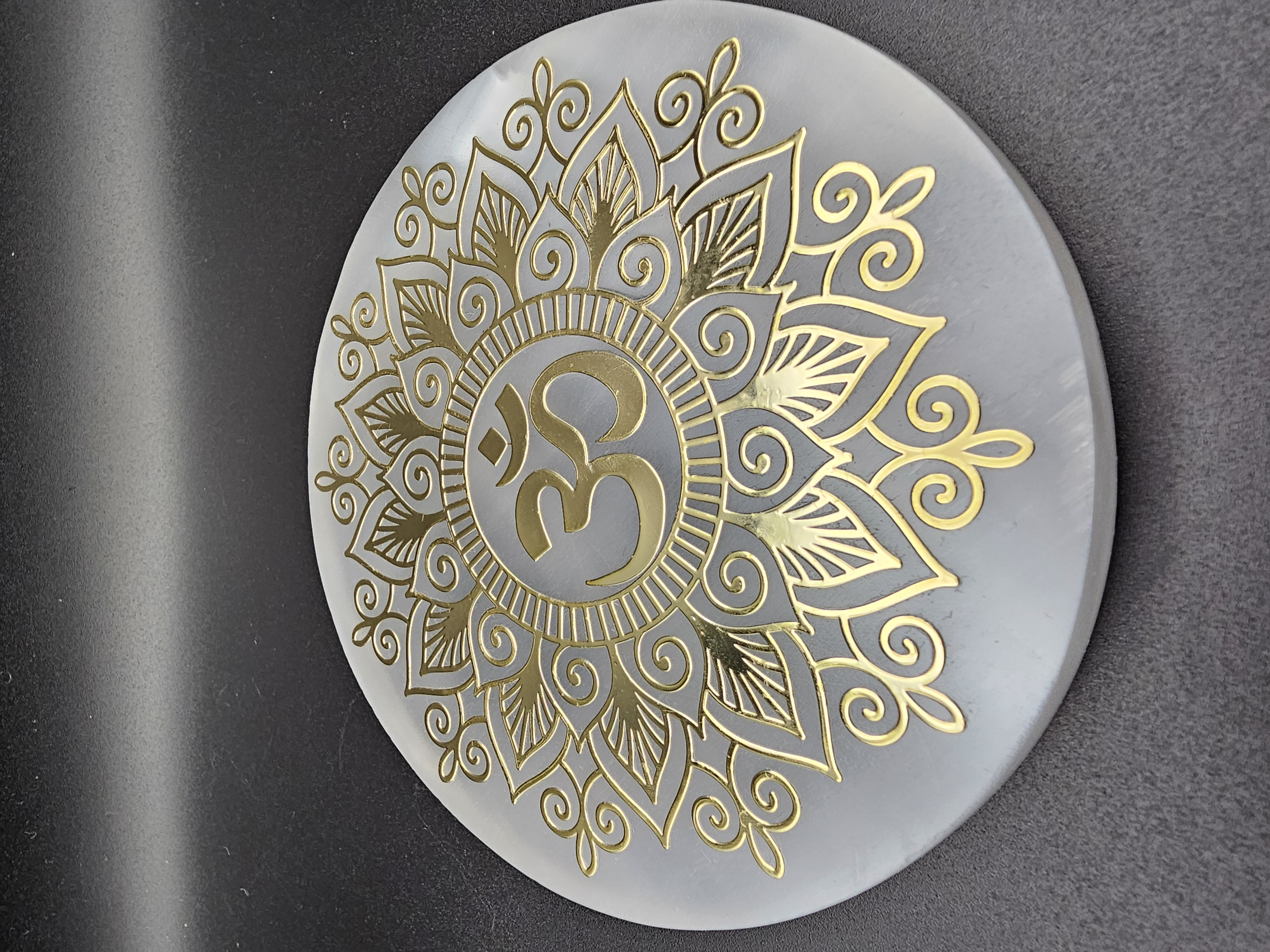 OM Selenite Crystal Charging and Cleansing Plate