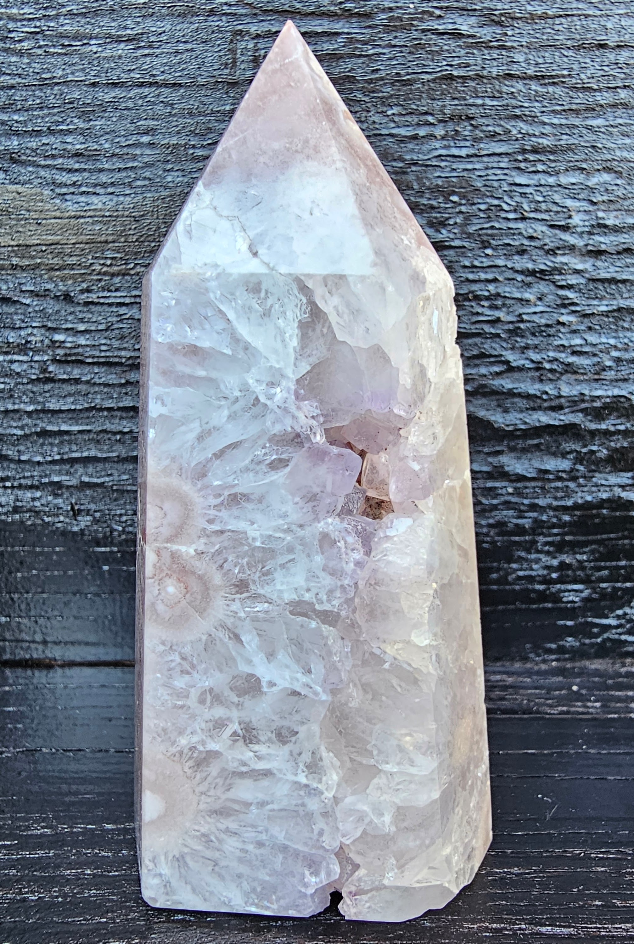 Pink Amethyst flower agate obelisk