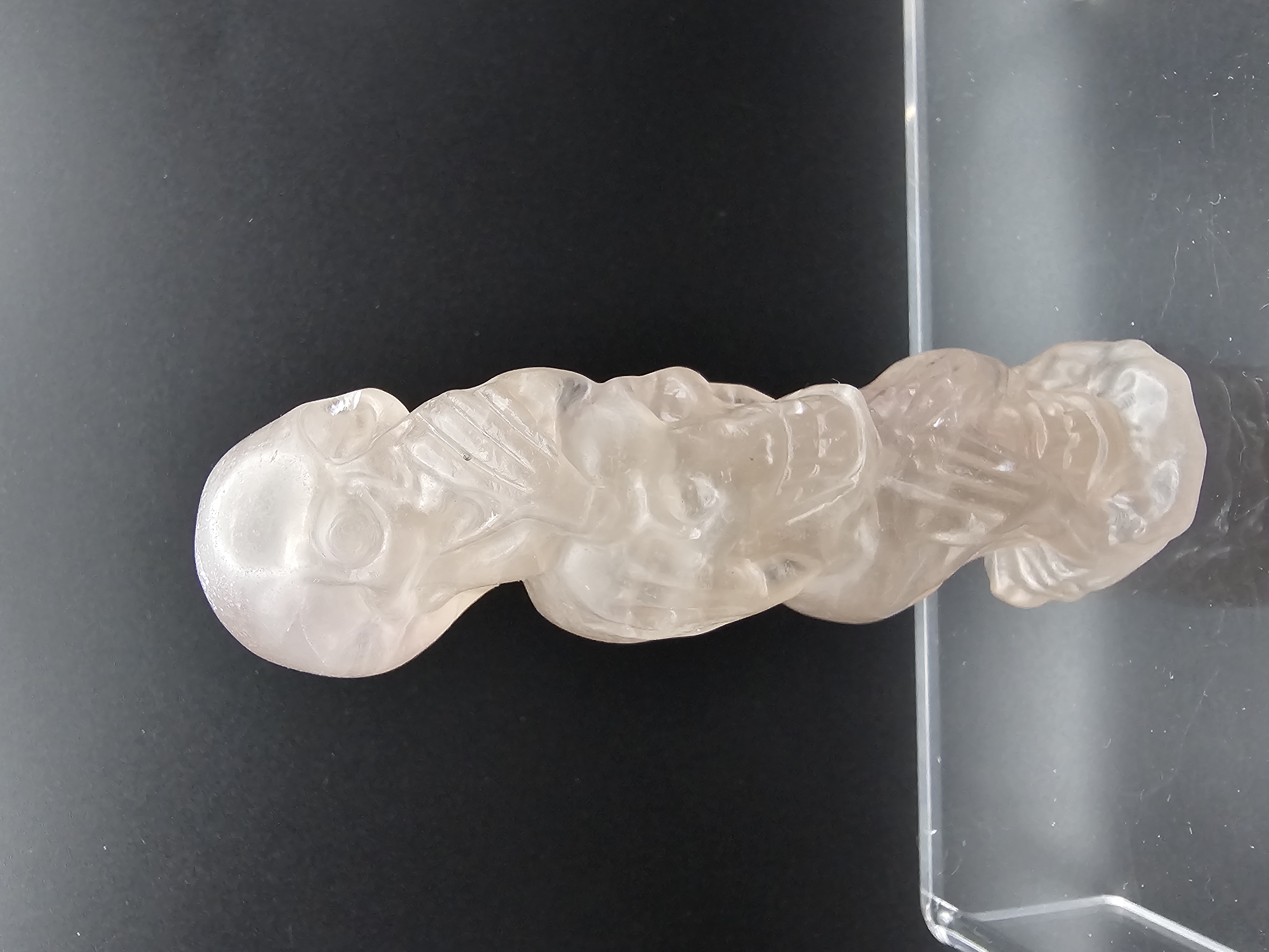 See No Evil, Hear No Evil, Speak No Evil Tripple Skull Rose Quartz Carving