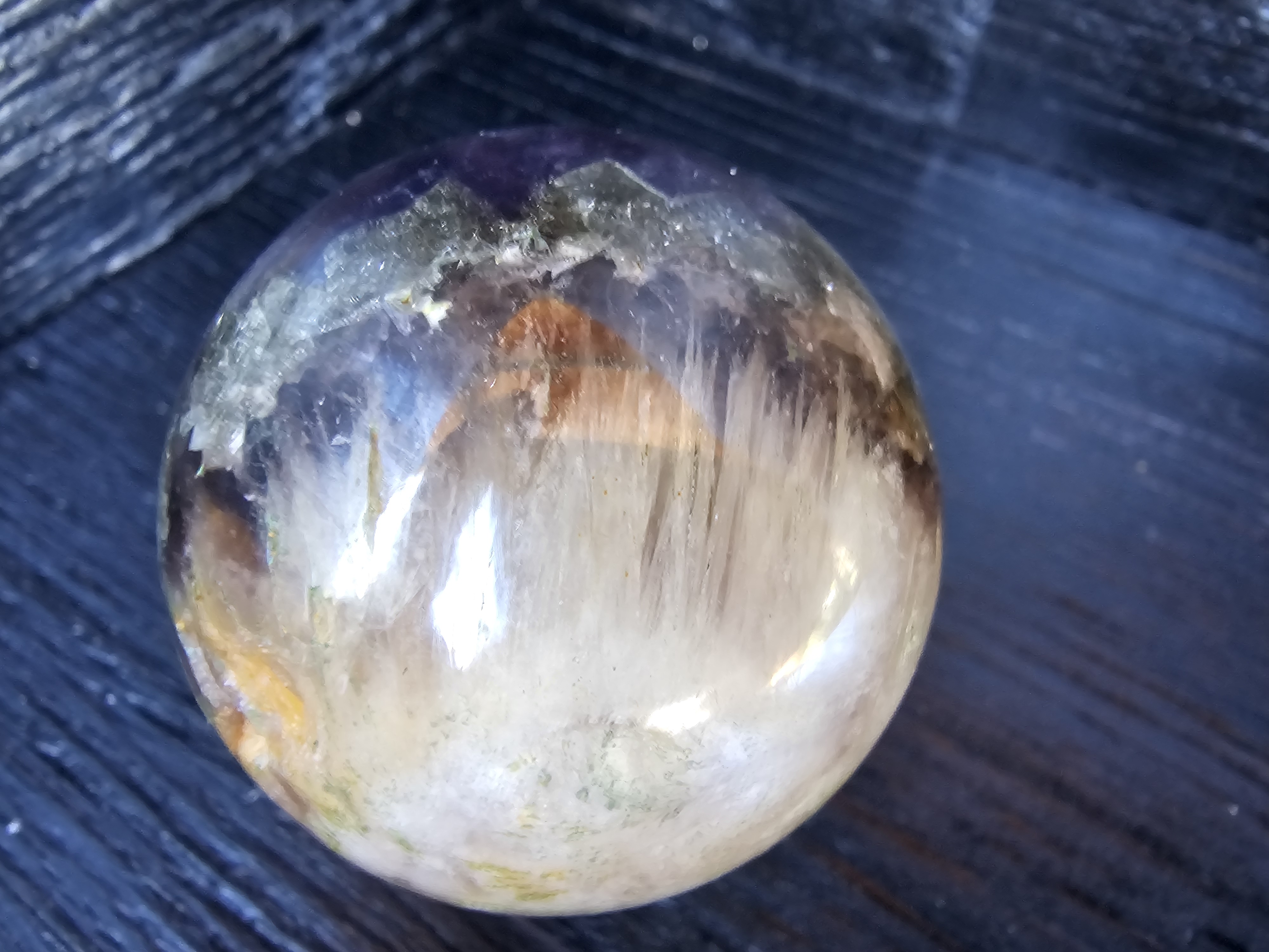 Rare Red rabbit hair, UV reactive blue fluorite, UV reactive pink calcite inclusions with cubic pyrite inclusion banding. 