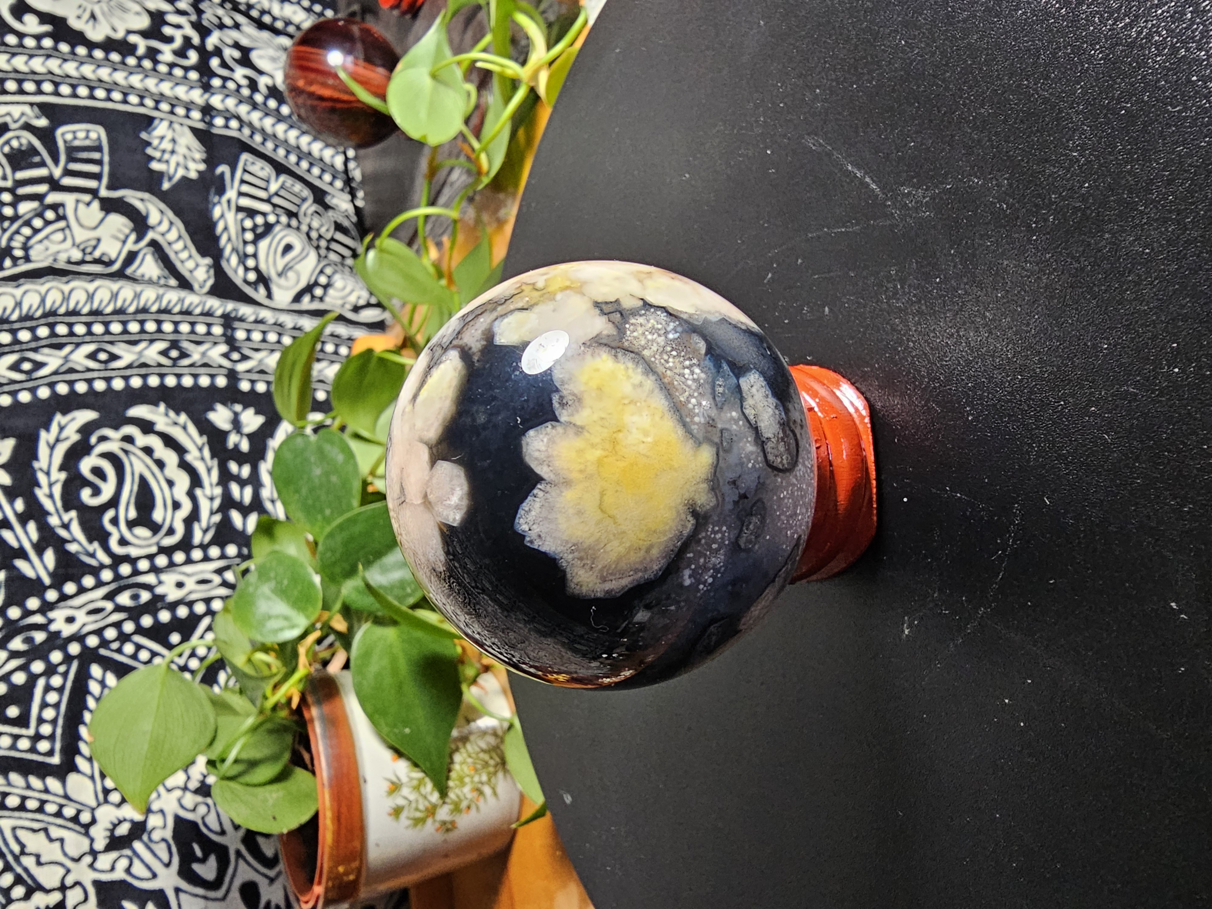 Perfect Black Flower Agate Sphere, Ideal Starter Size!