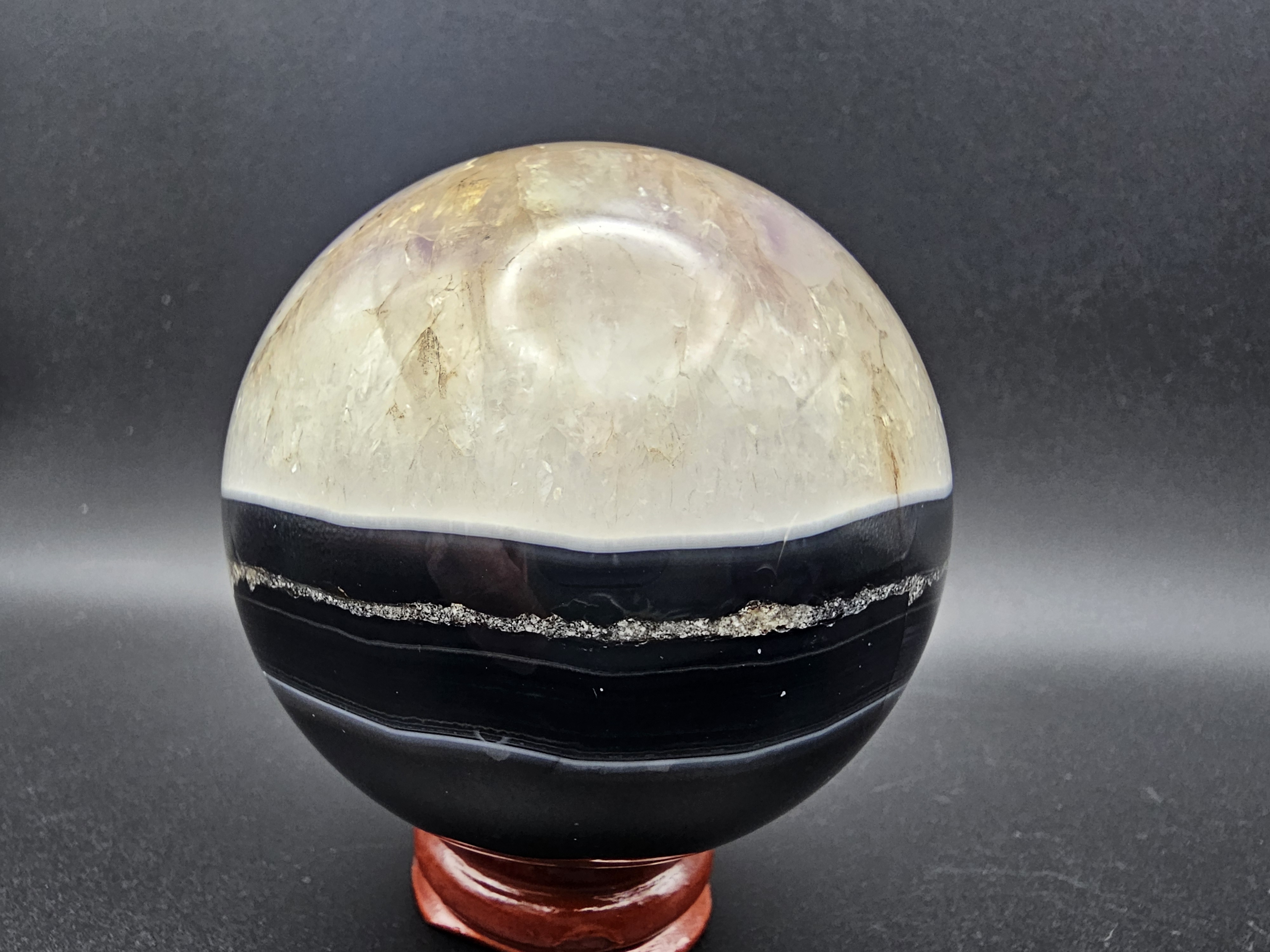 Black Banded Sardonyx and Amethyst Crystal Sphere