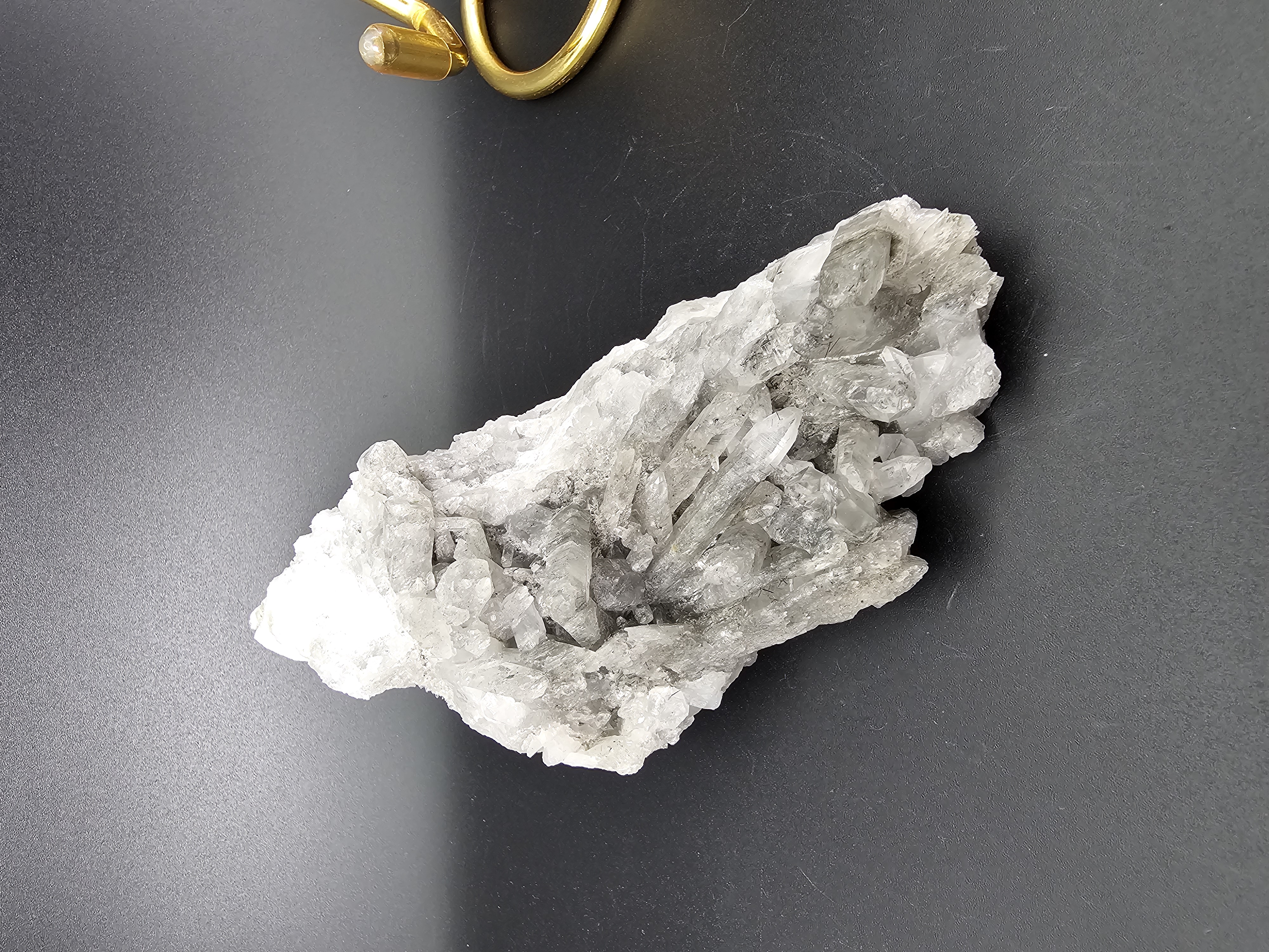 Raw Garden Quartz Specimen With Black Rutile, Free Holder!