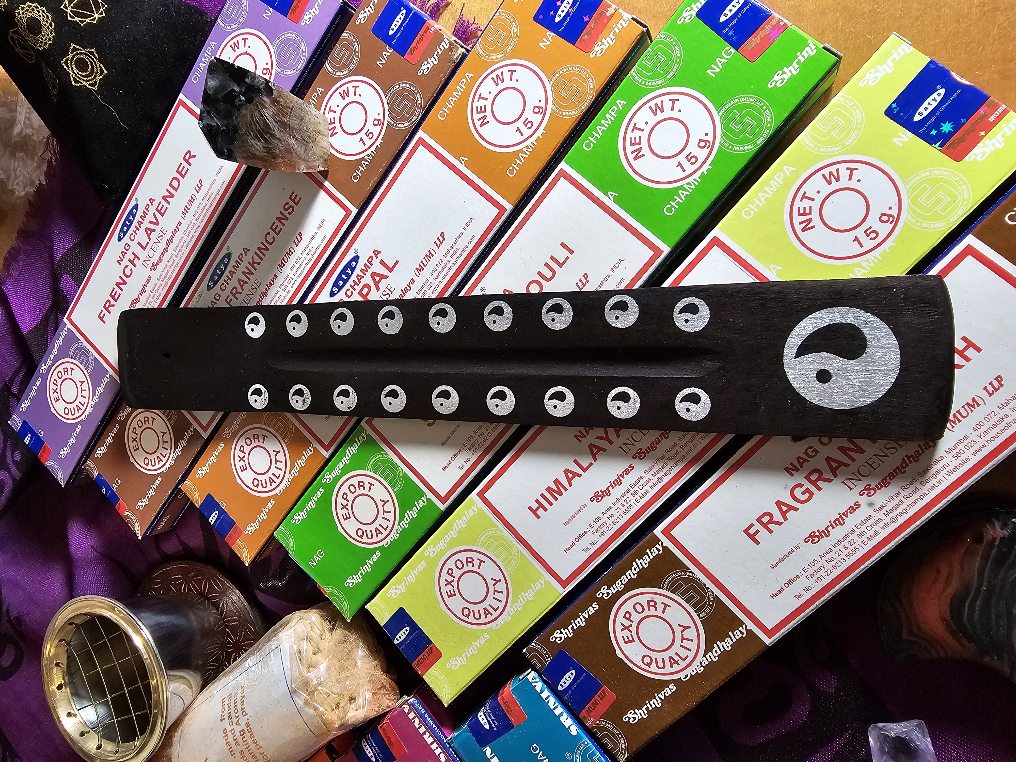 Yin and Yang, painted, wooden boat style incense burner