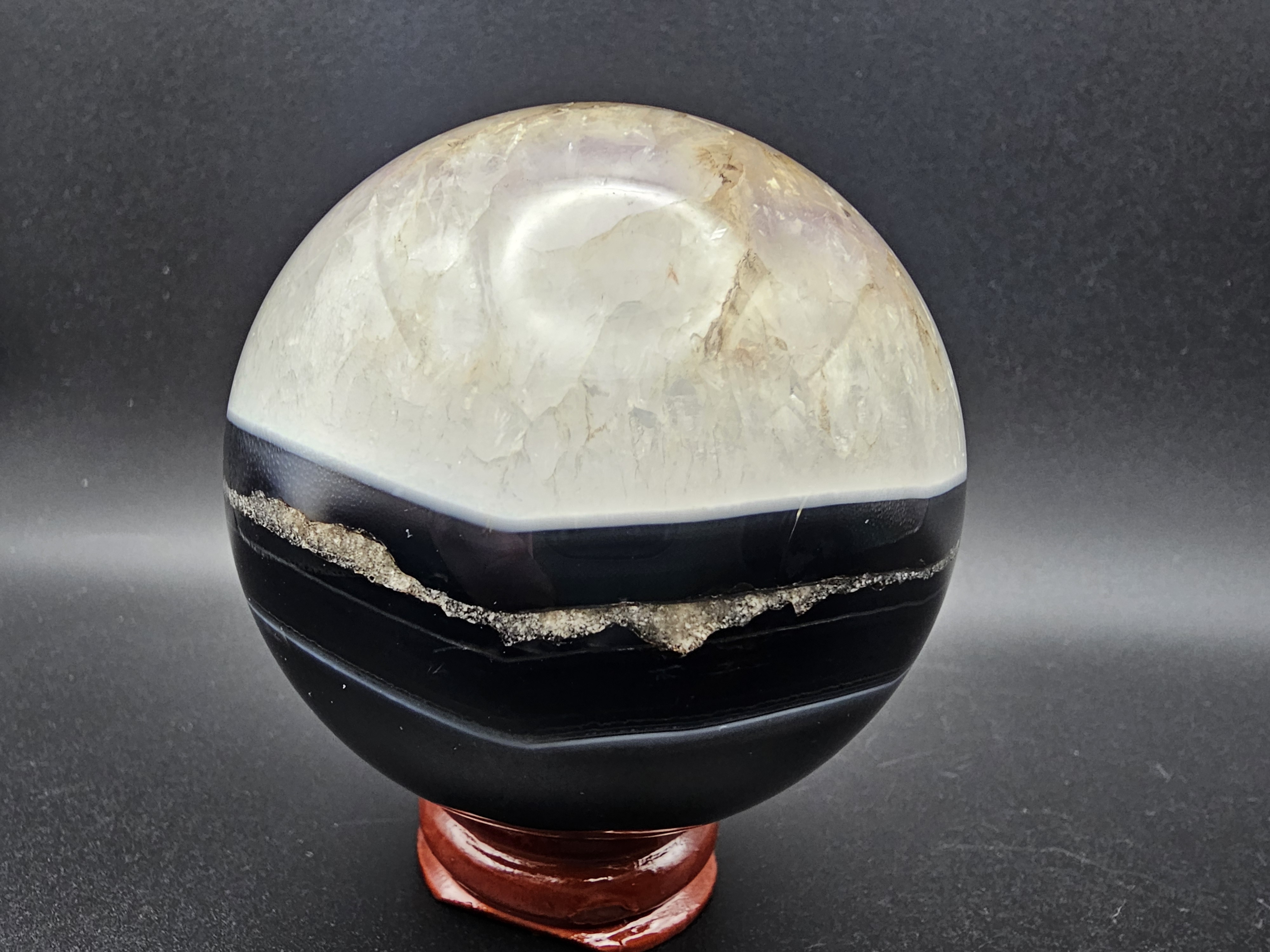 Black Banded Sardonyx and Amethyst Crystal Sphere