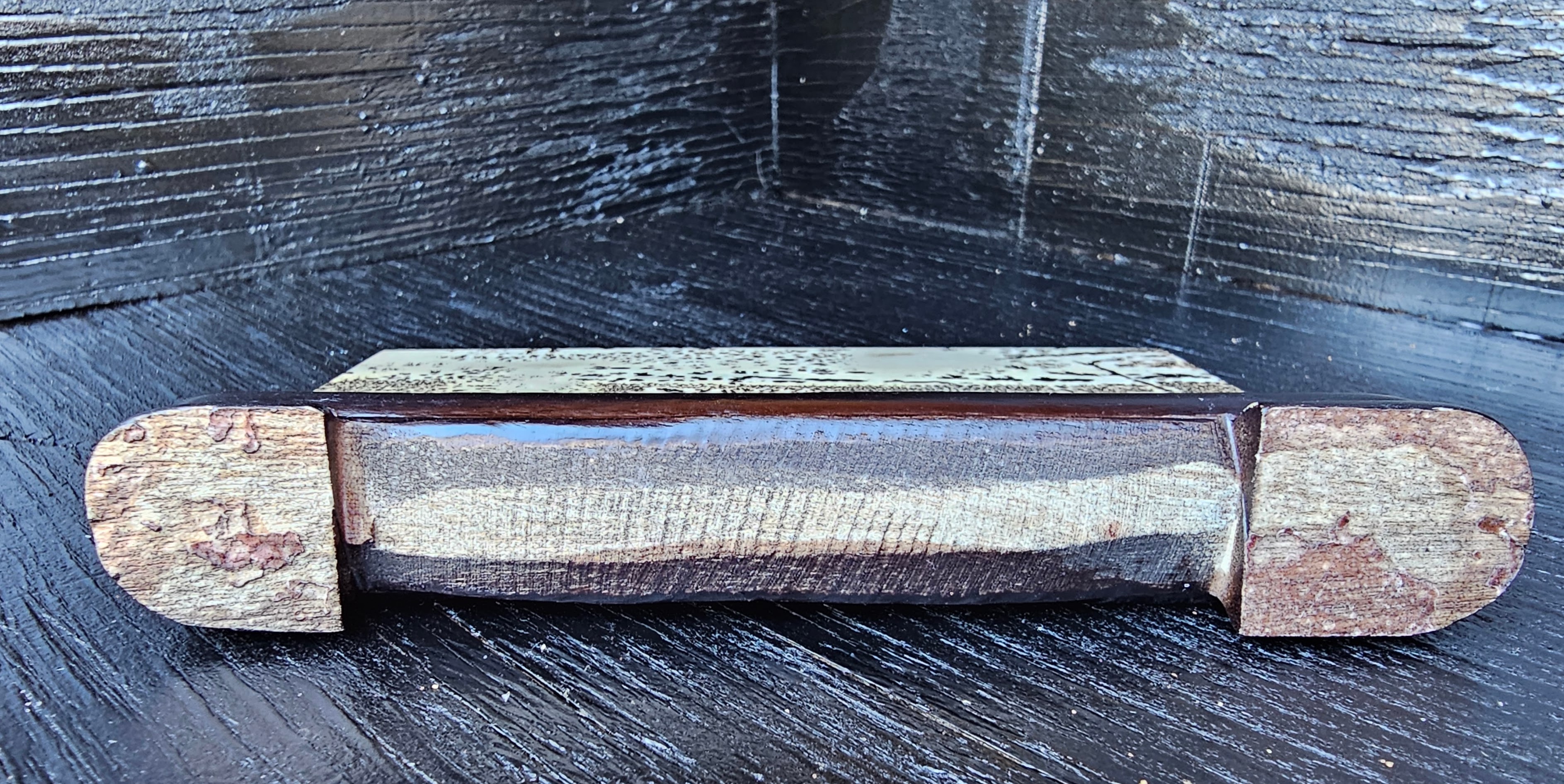 Polished Dendritic Stone Slab attached to solid wood base