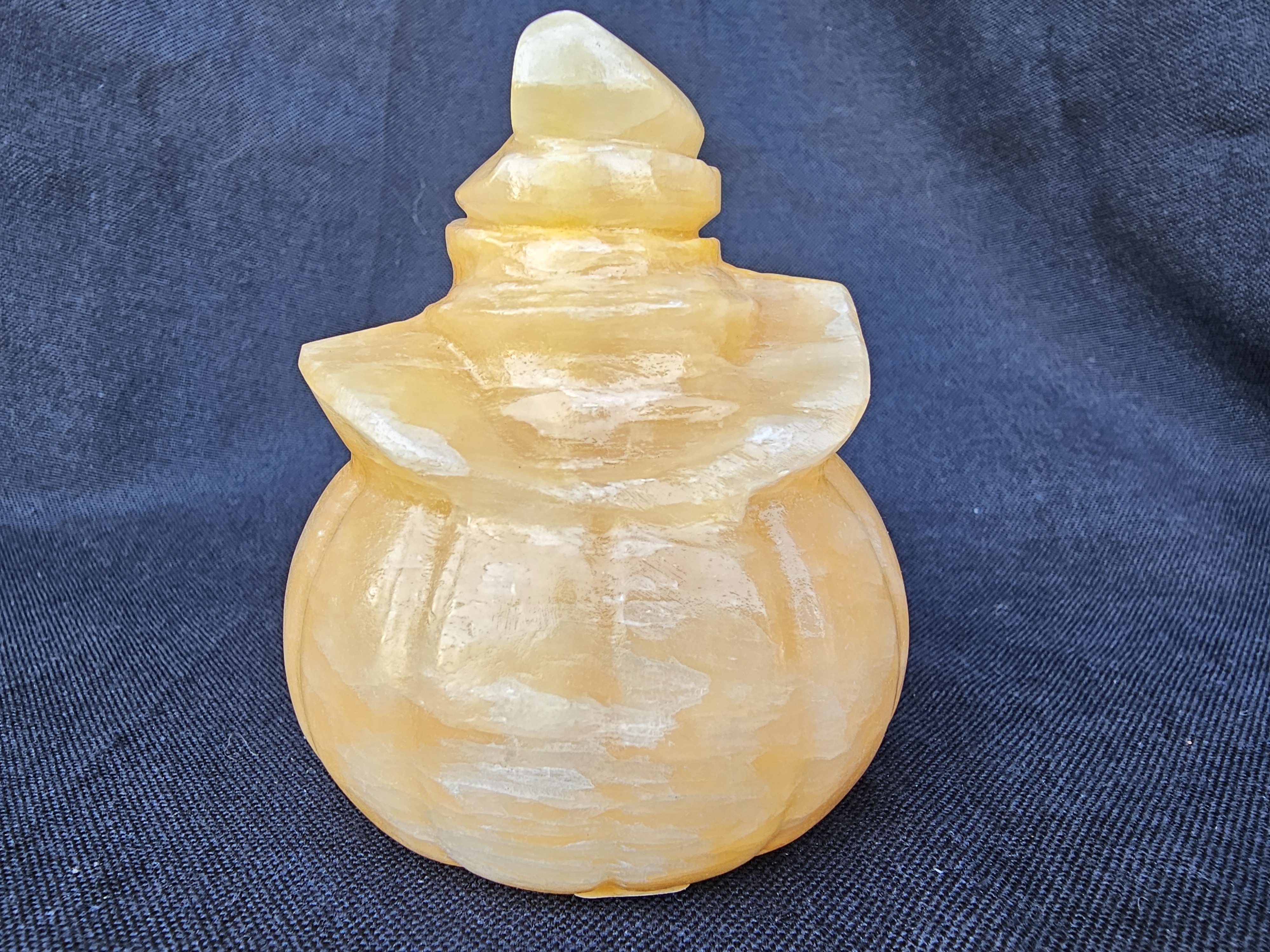 Hand-Carved Orange Calcite Jack-O-Lantern 