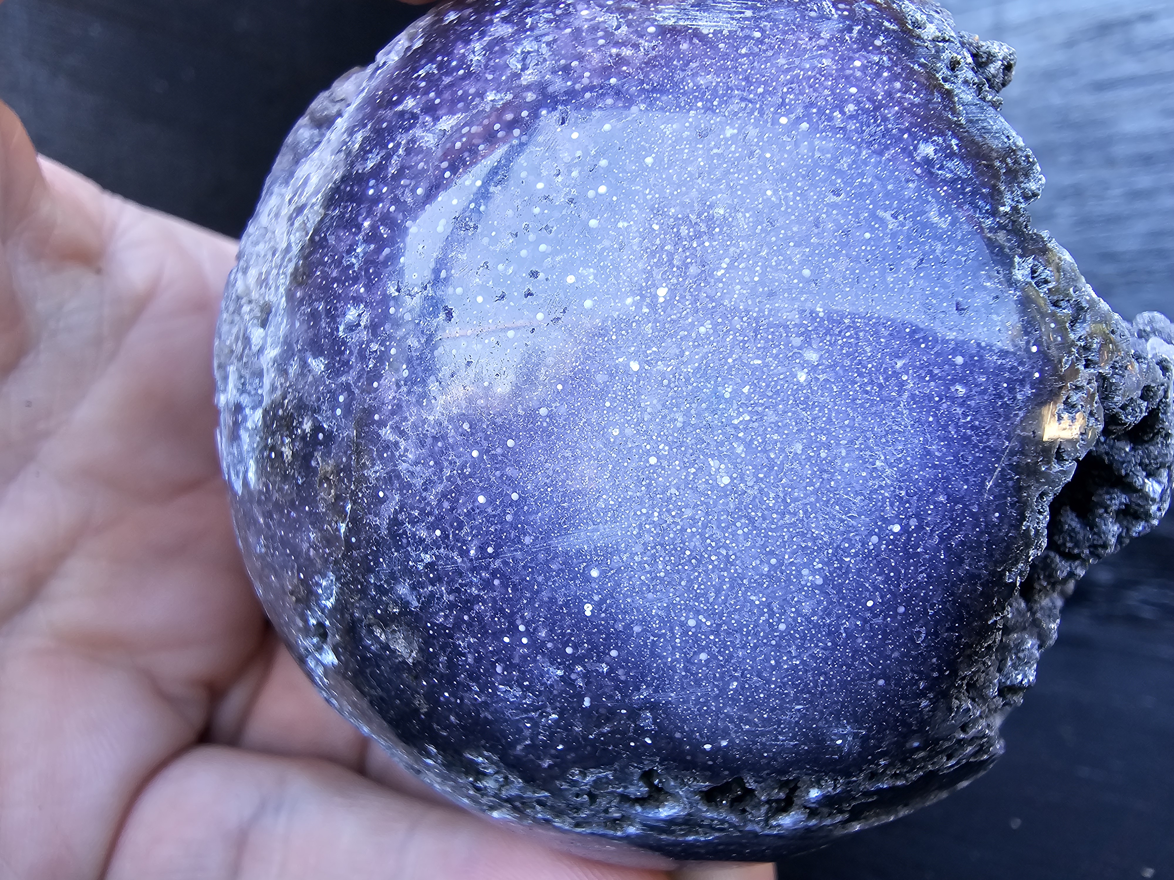 Large, beautiful grape agate sphere