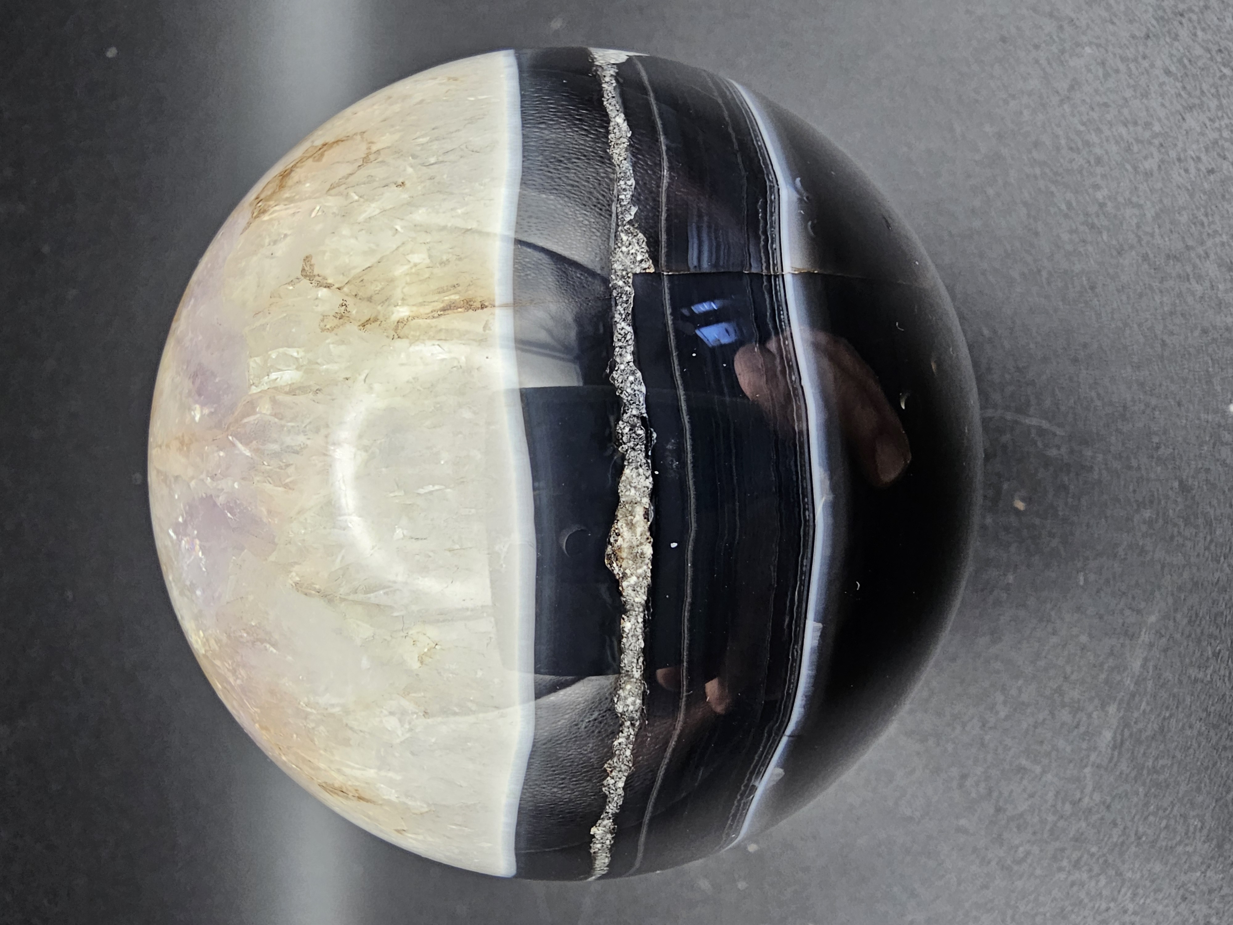 Black Banded Sardonyx and Amethyst Crystal Sphere