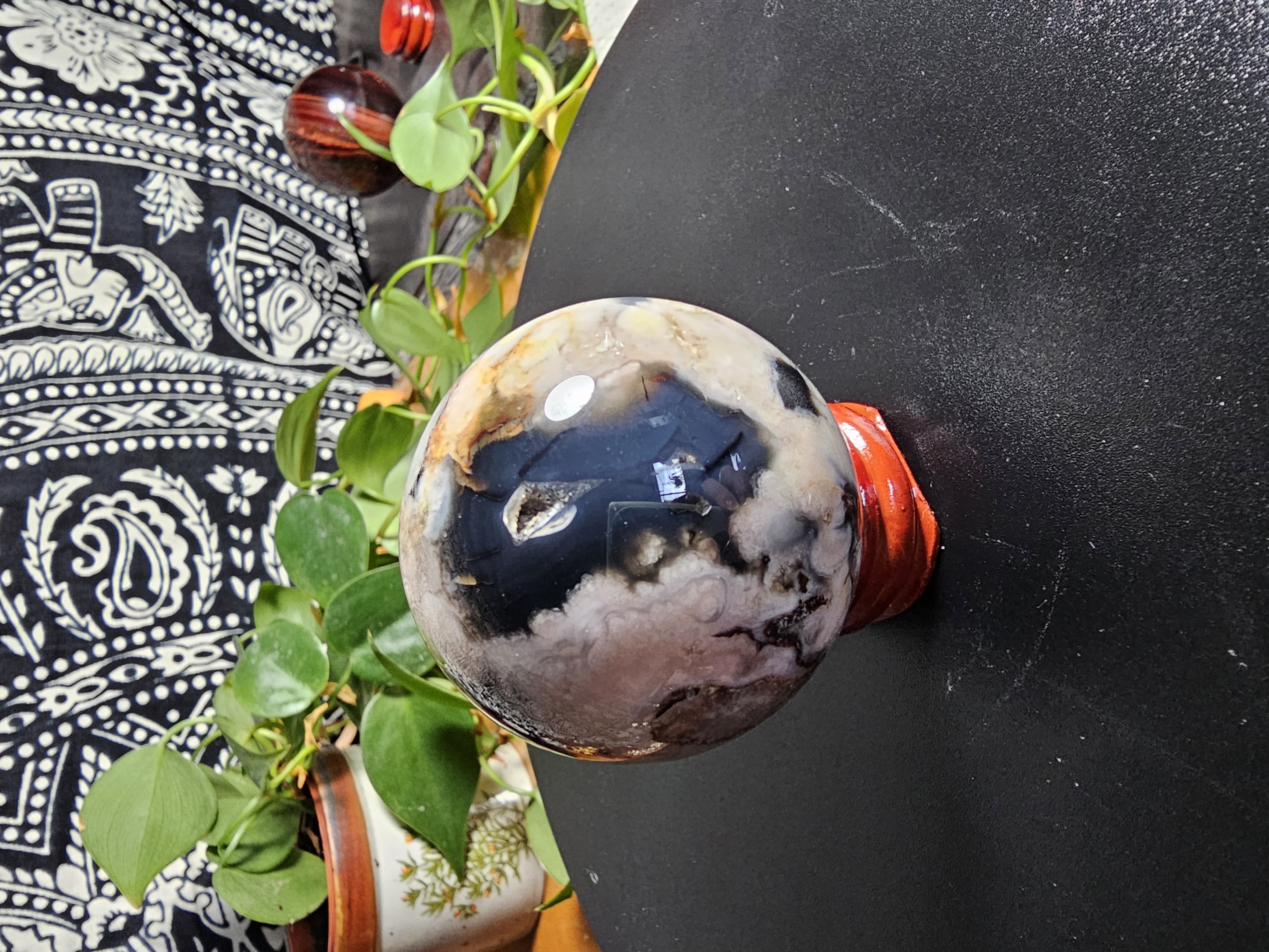 Perfect Black Flower Agate Sphere, Ideal Starter Size!