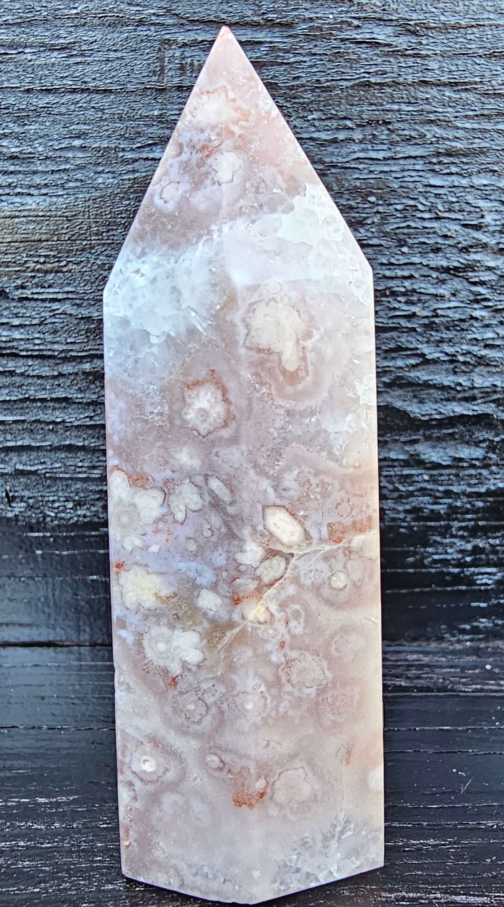 Pink Amethyst flower agate obelisk