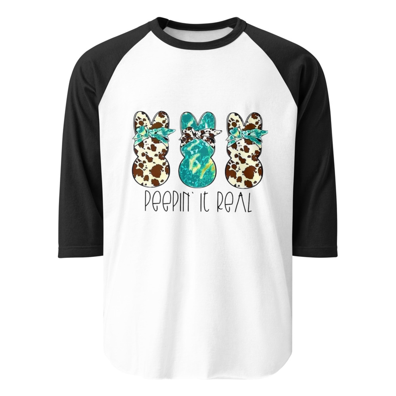 Peepin it Real Easter Print 3/4 sleeve raglan shirt