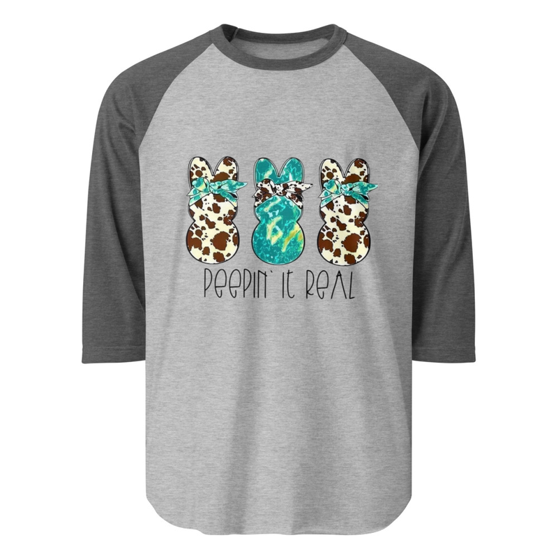 Peepin it Real Easter Print 3/4 sleeve raglan shirt
