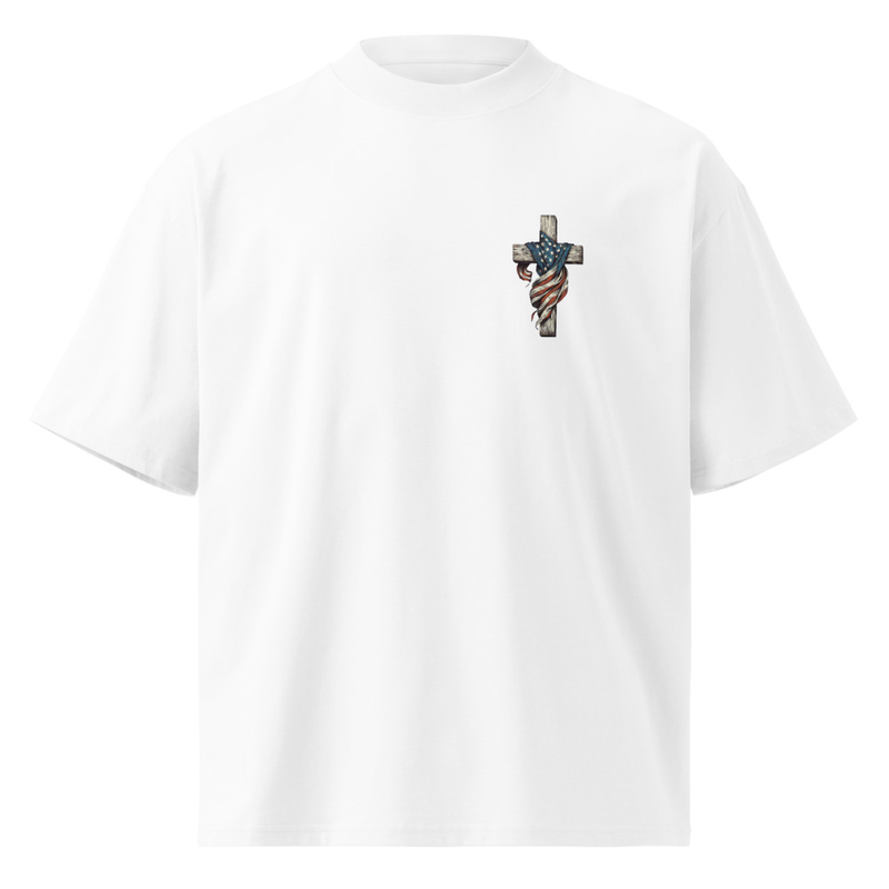 God We Need You American Flag / Cross Unisex organic oversized high neck t-shirt