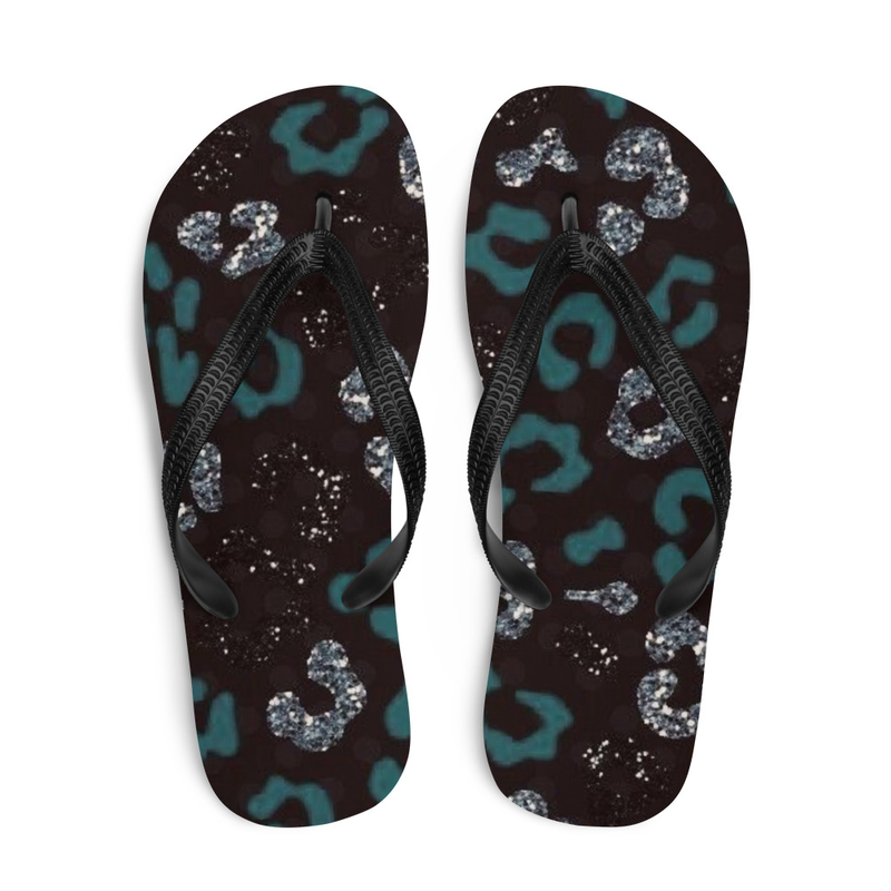 Teal Leopard Print Flip-Flops