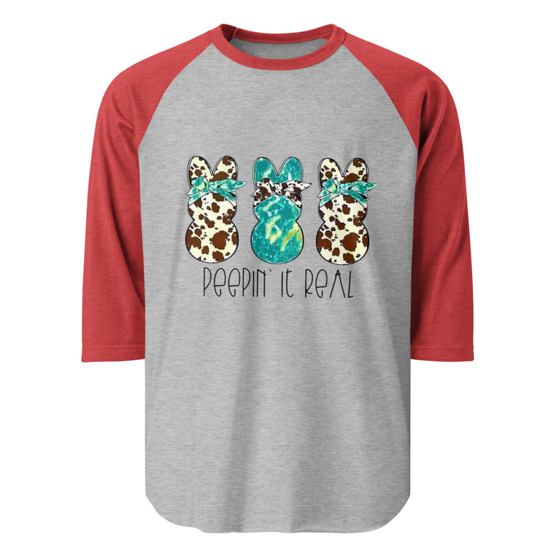 Peepin it Real Easter Print 3/4 sleeve raglan shirt