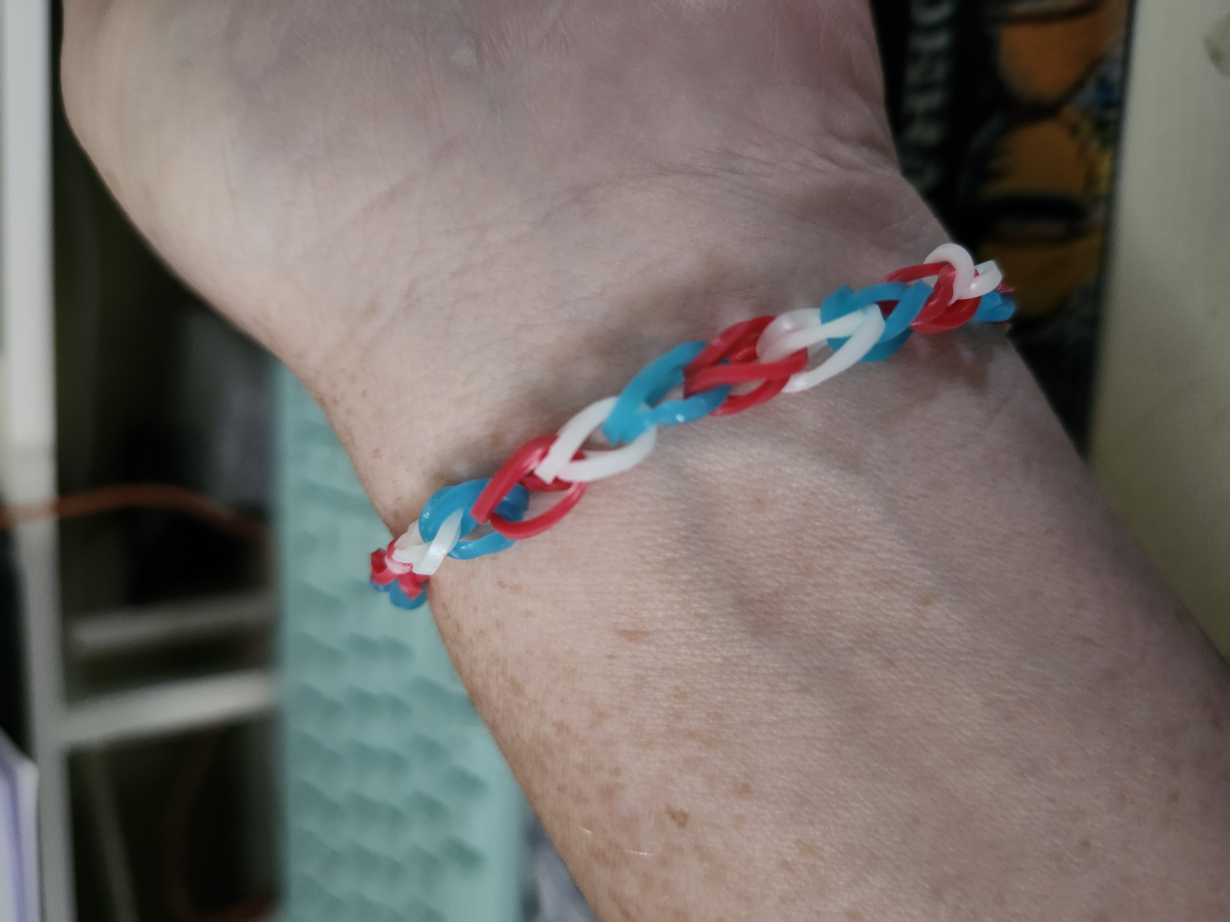 Colorful Rubber Band Bracelet (Red, White, and Blue by: Sky)