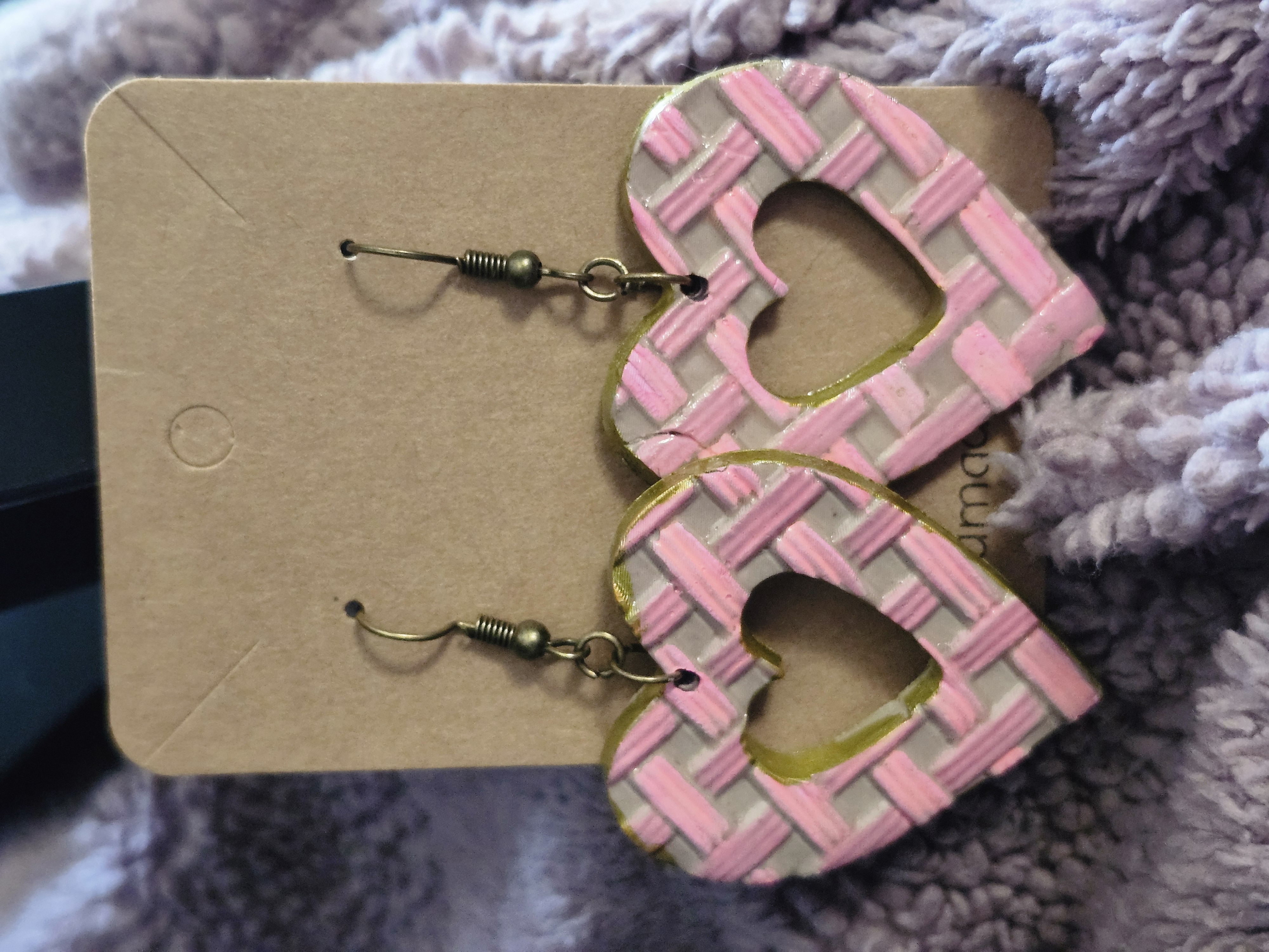 Woven Heart Dangle Earrings (Pink Shades)