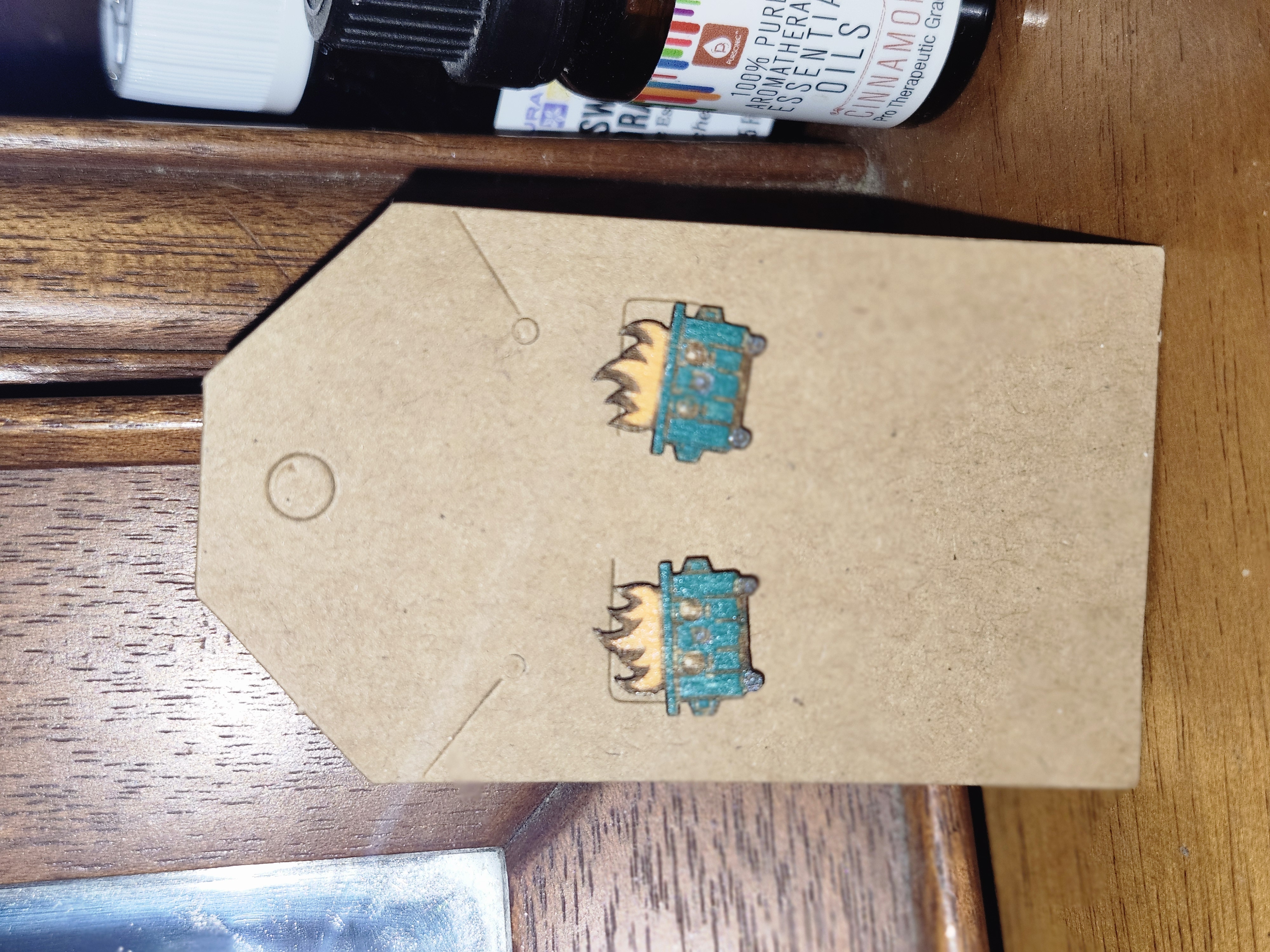 Dumpster Fire wood and acrylic stud earrings