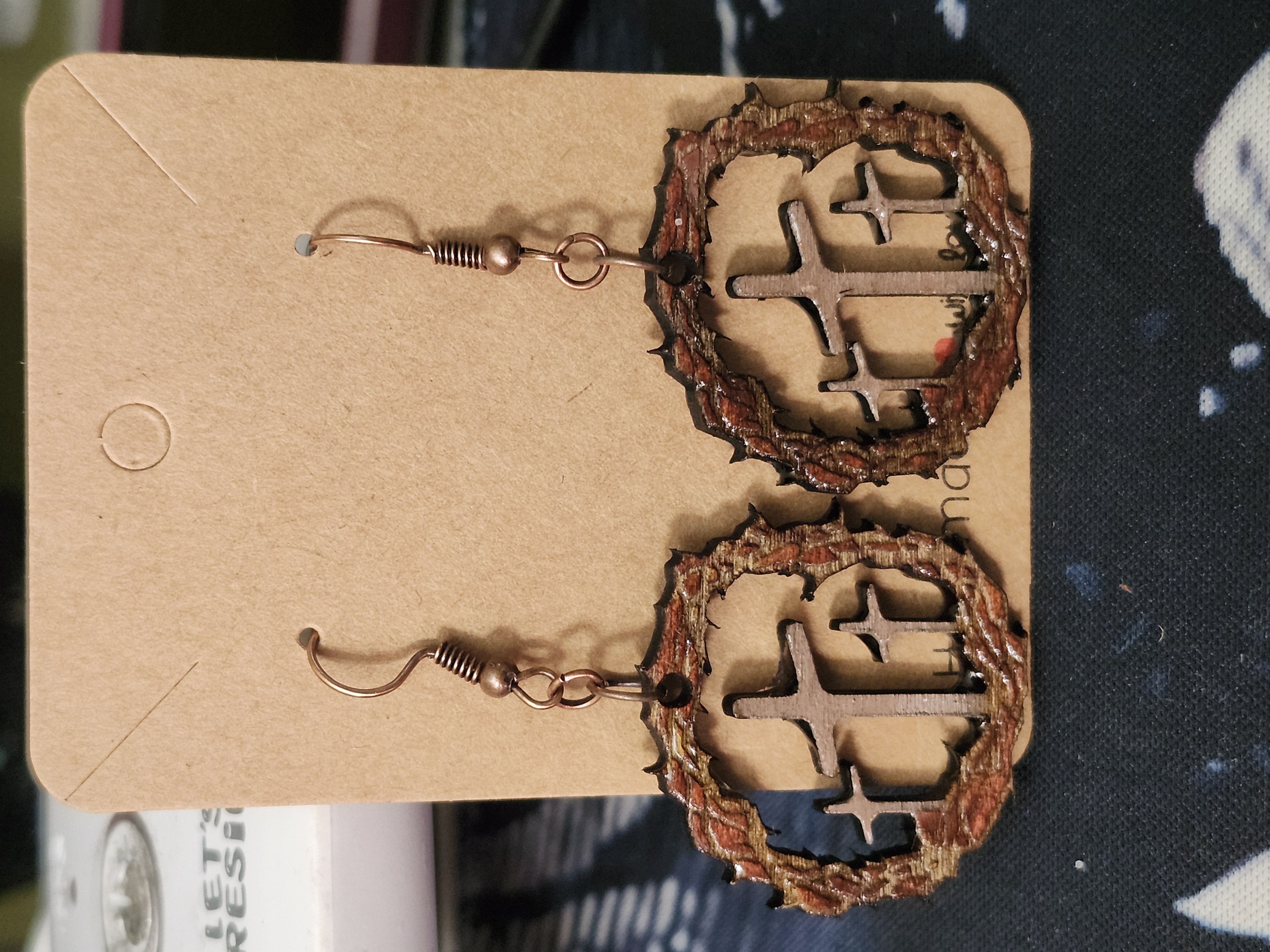 Rustic Cross Wooden Earrings