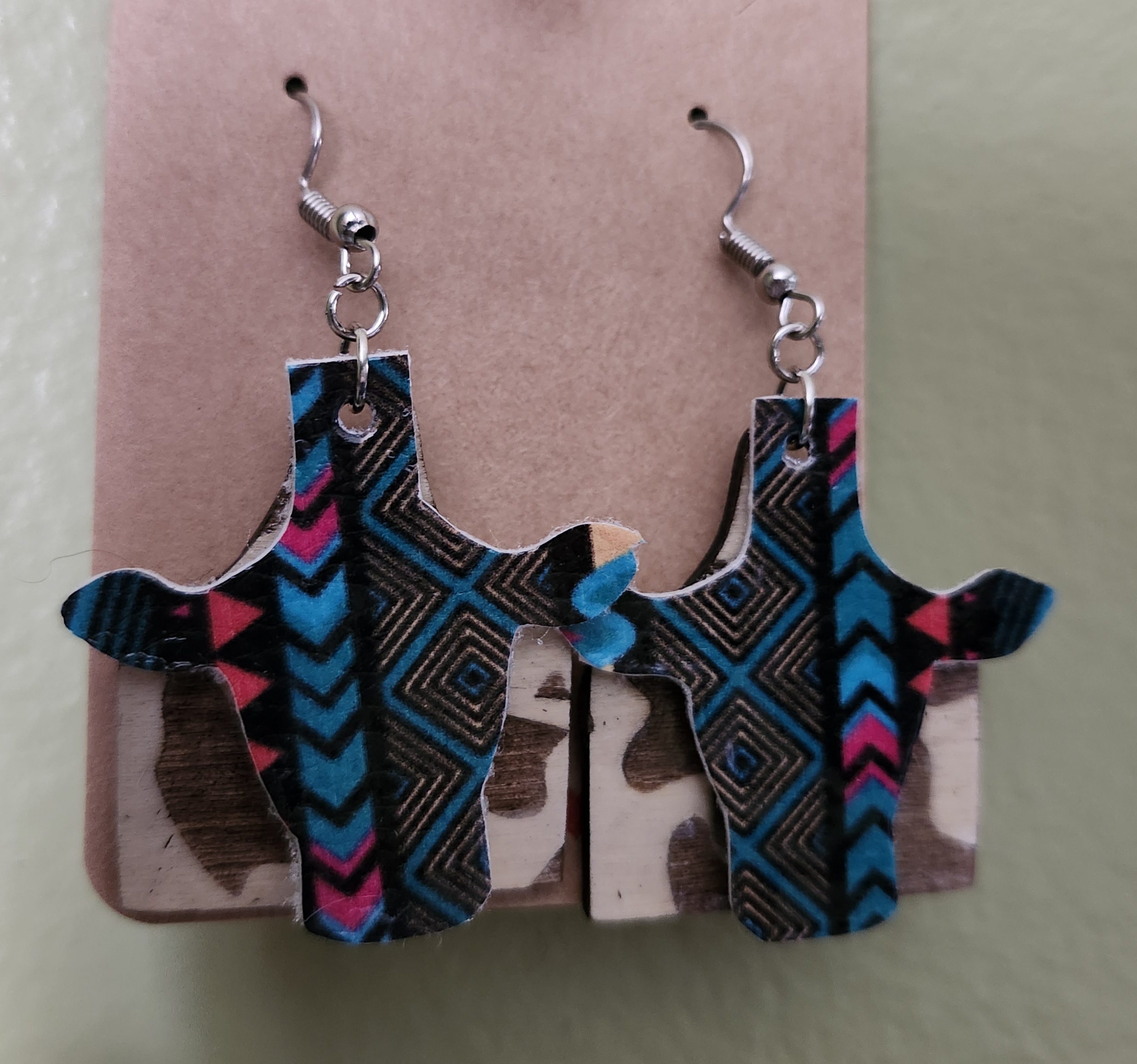 Geometric Cow Head and Tag Shaped Earrings