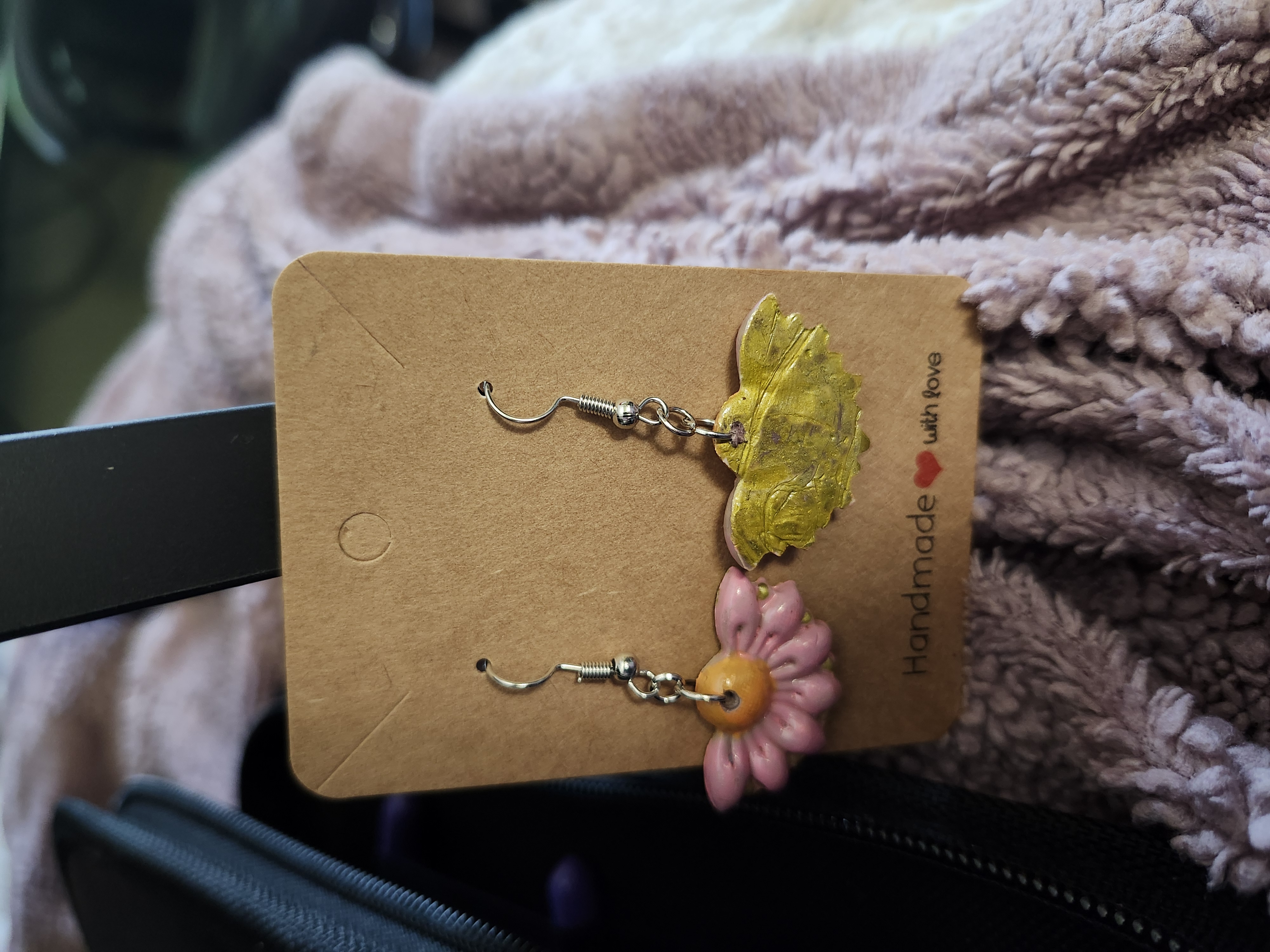Handmade flower earrings with gold back 
