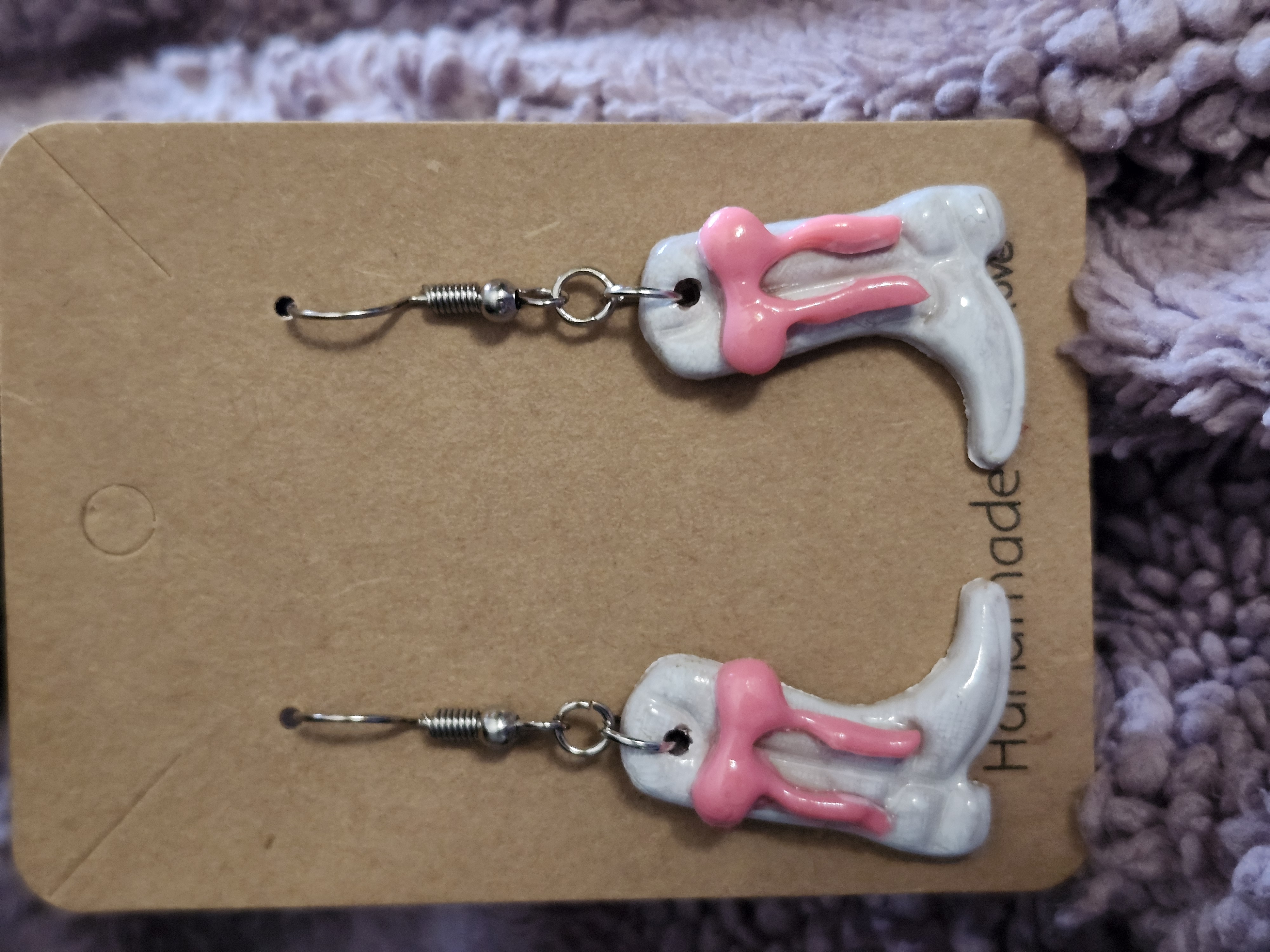 Rustic White Cowgirl Boots Handmade Earrings