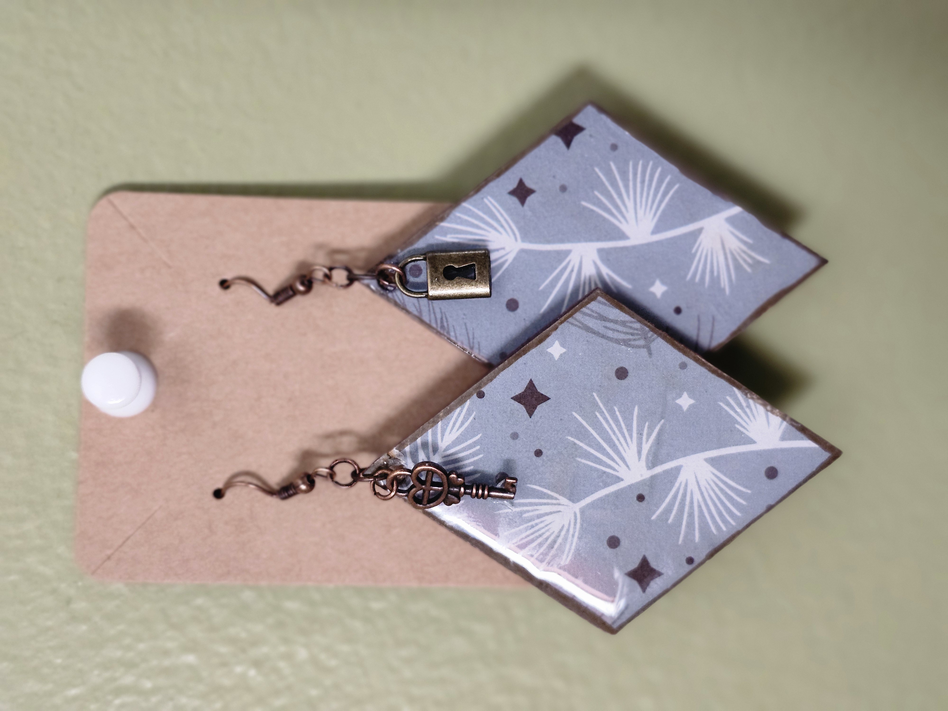 Winter Pattern Dual Sided Lock and Key Earrings