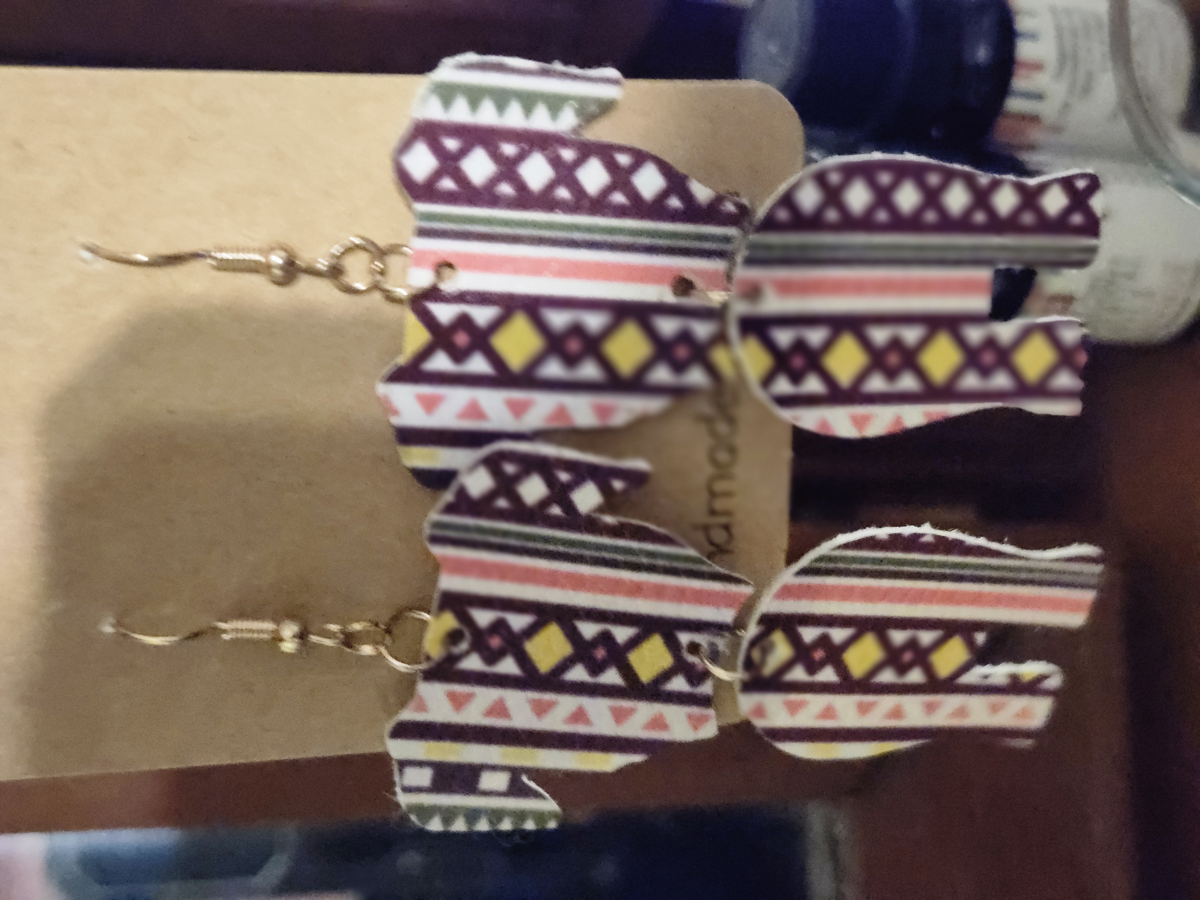 Handmade Dangling Dog Pattern Earrings