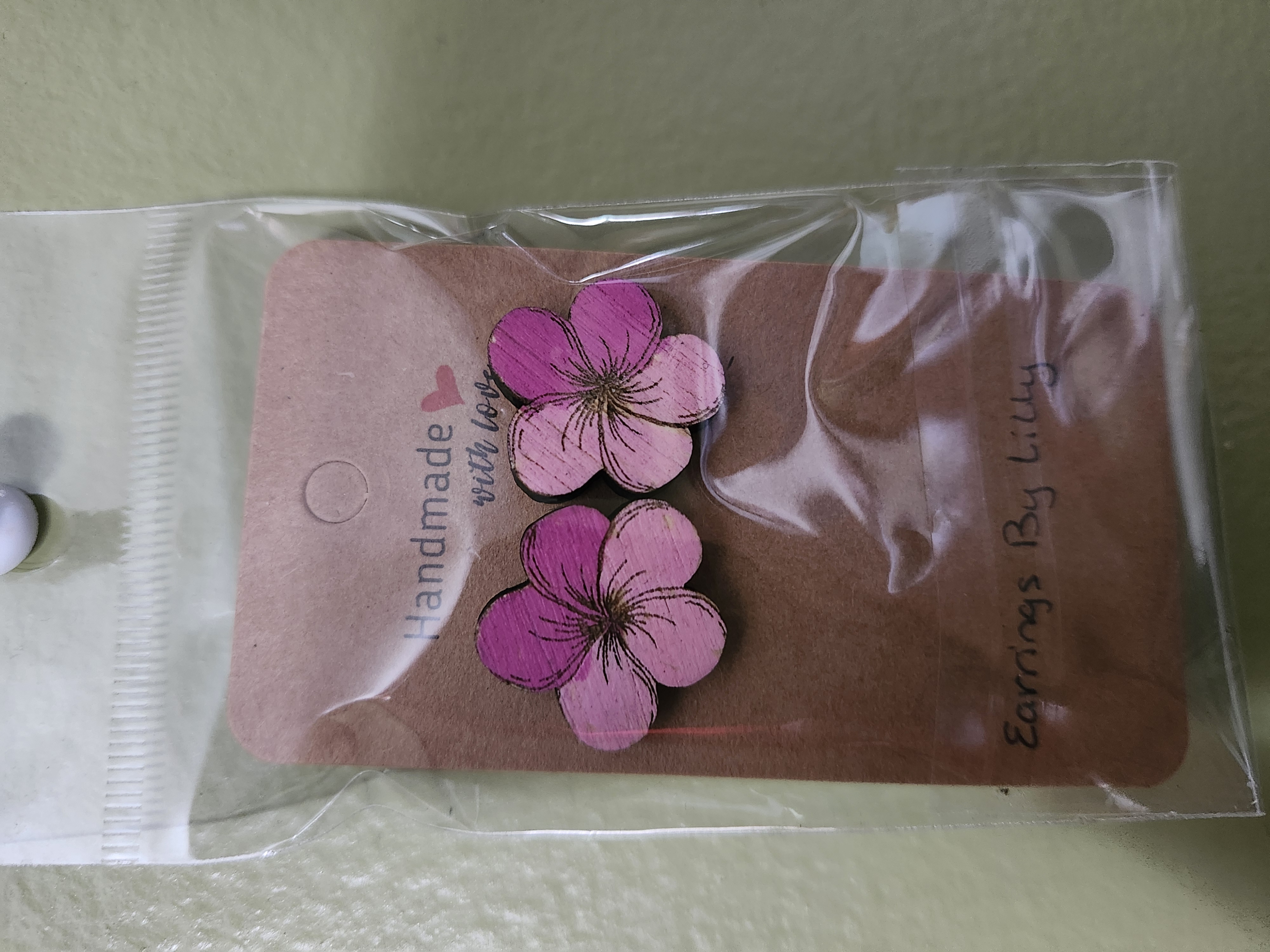 Handmade Two Tone Pink Flower Thick Stud Earrings by Lilly