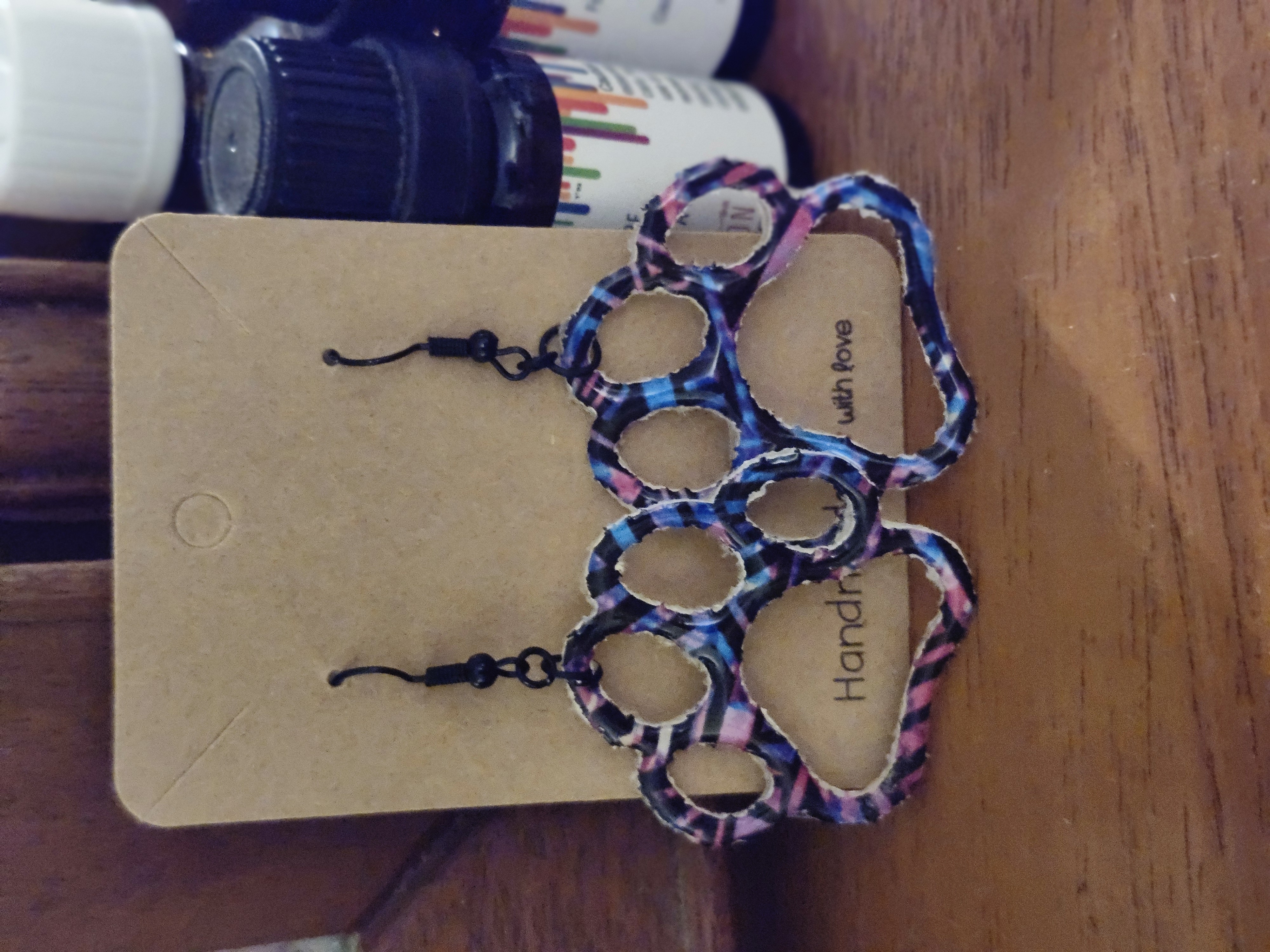Handmade Colorful Paw Print Hoop Earrings