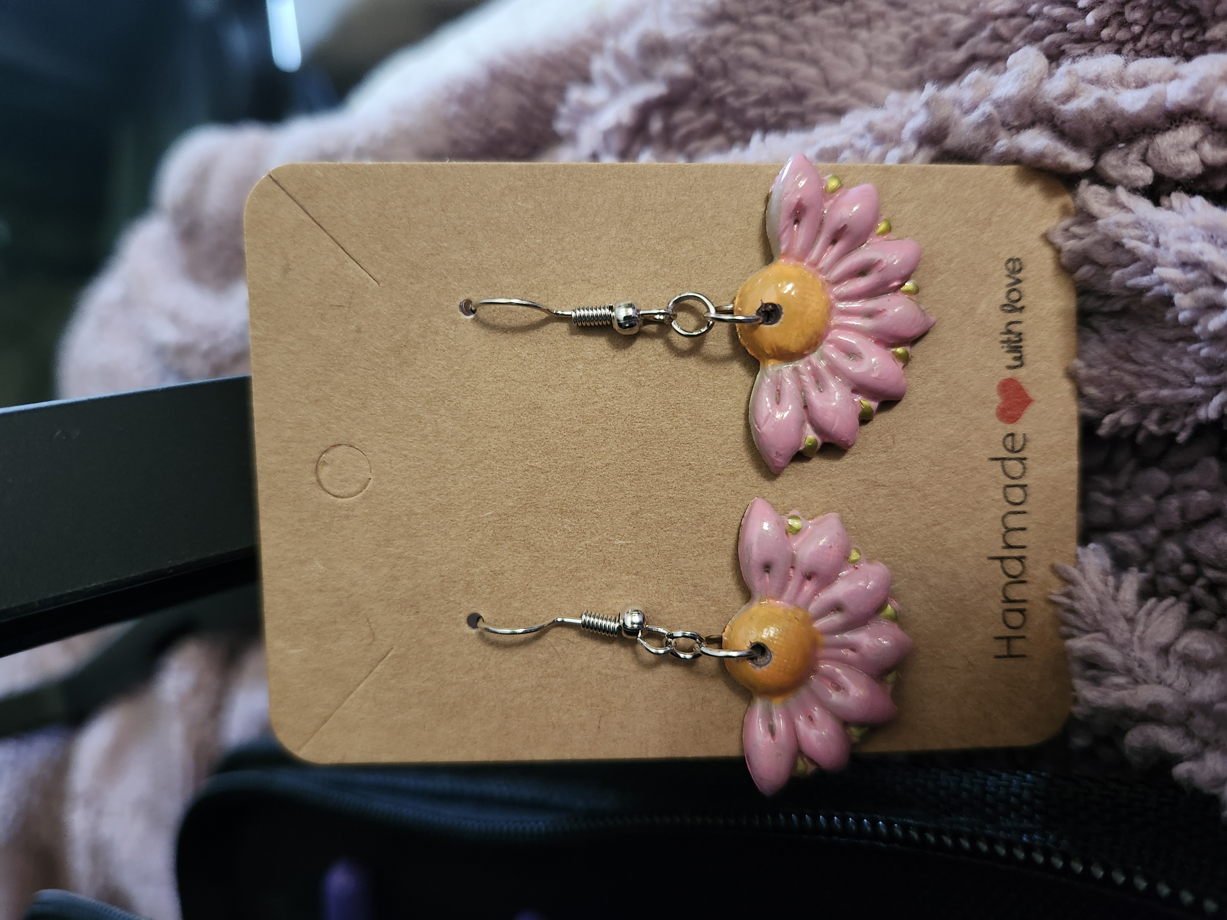 Handmade flower earrings with gold back 