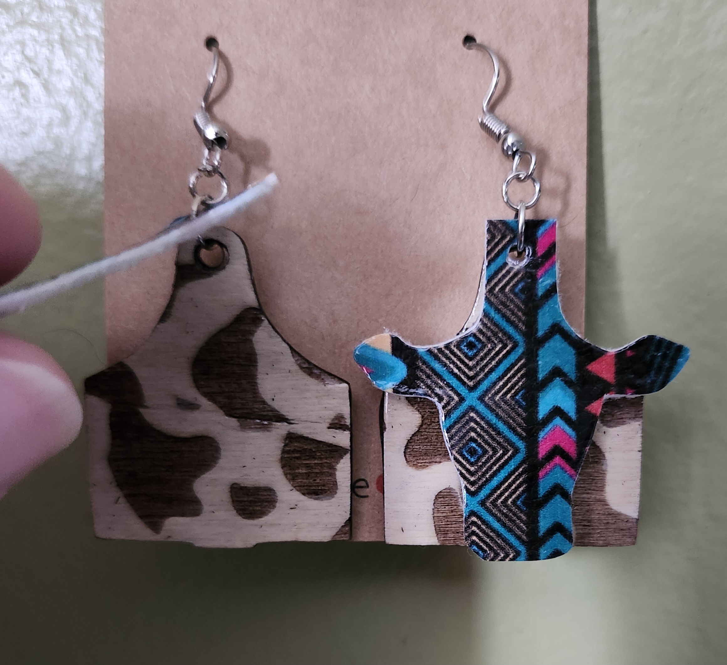 Geometric Cow Head and Tag Shaped Earrings