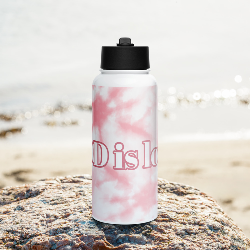"GOD is love." Stainless steel water bottle with a straw lid