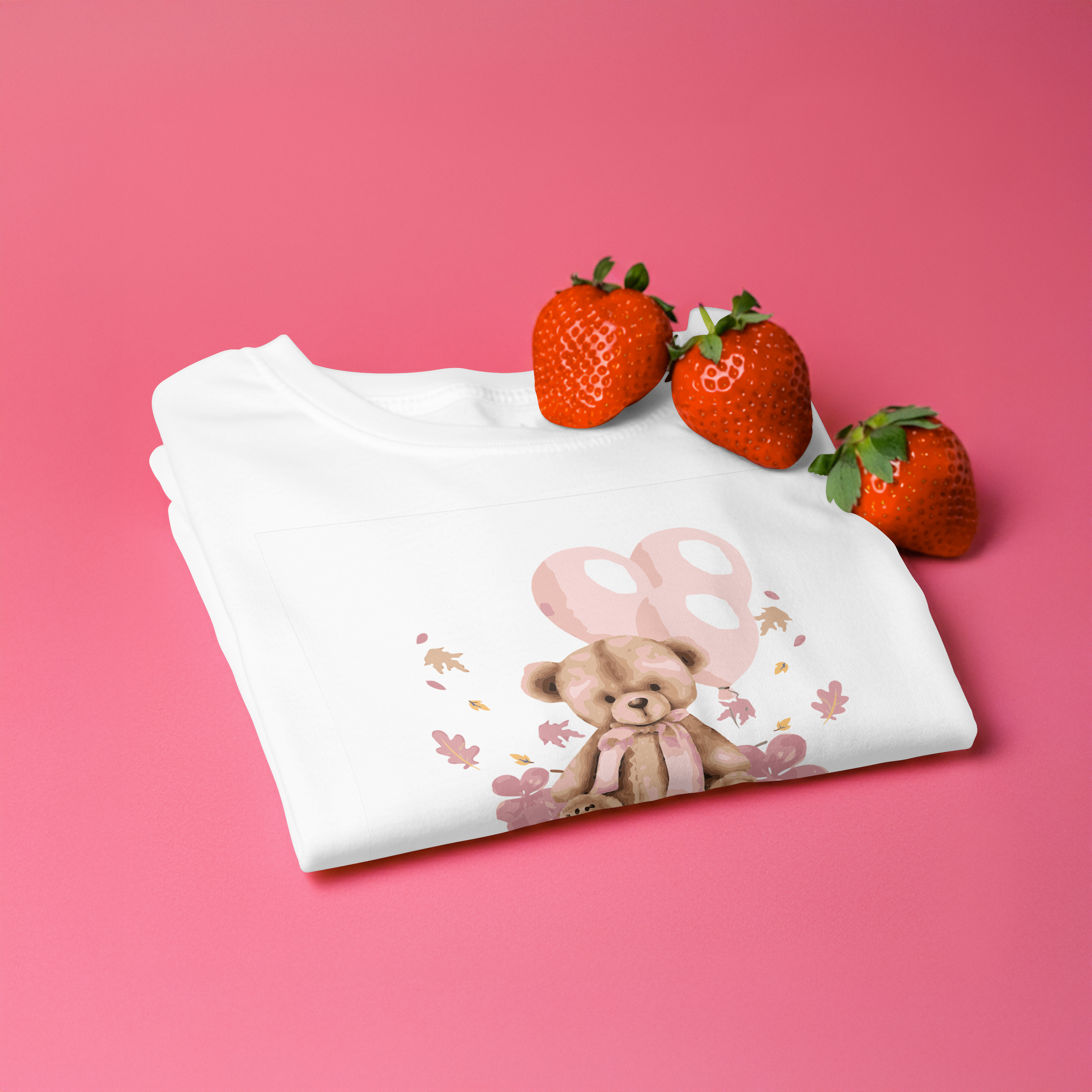 Women's Fall Teddy Bear Balloon Graphic T-Shirt