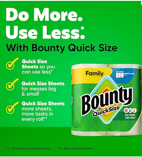 Bounty Paper Towels Quick Size, White, 16 Family Rolls = 40 Regular Rolls