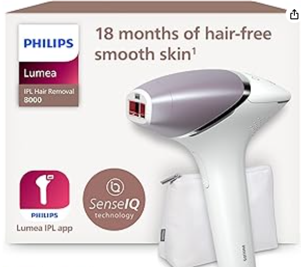 Philips Lumea 8000 Series, IPL Hair Removal Device, Laser Hair Removal Alternative, SenseIQ Technology, 2 Attachments for Body and Face, Model BRI944/00