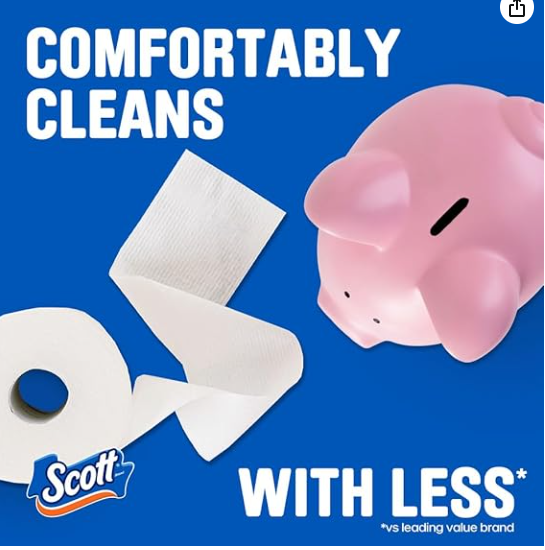 Scott ComfortPlus Toilet Paper, 12 Double Rolls, 231 Sheets per Roll, Septic-Safe, 1-Ply Toilet Tissue