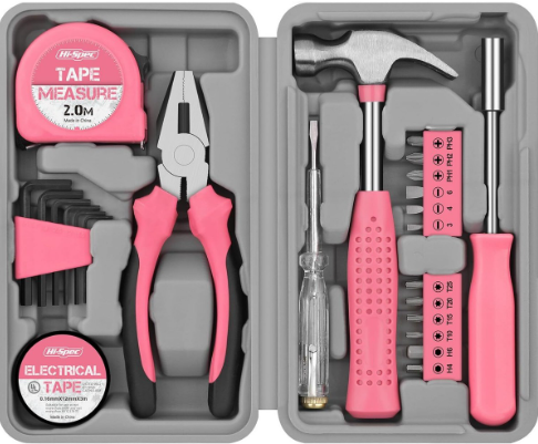 Pink Small Household Repair Tools Set Ladies Tool Kit Set 13 Pc Hi-Spec UK