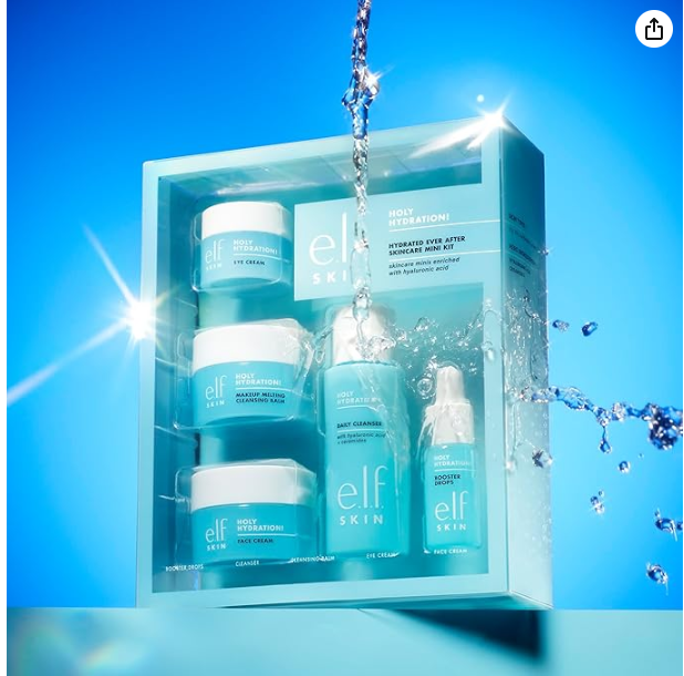 e.l.f. SKIN Hydrated Ever After Skincare Mini Kit, Cleanser, Makeup Remover, Moisturiser & Eye Cream For Hydrating Skin, Airplane-Friendly Sizes
