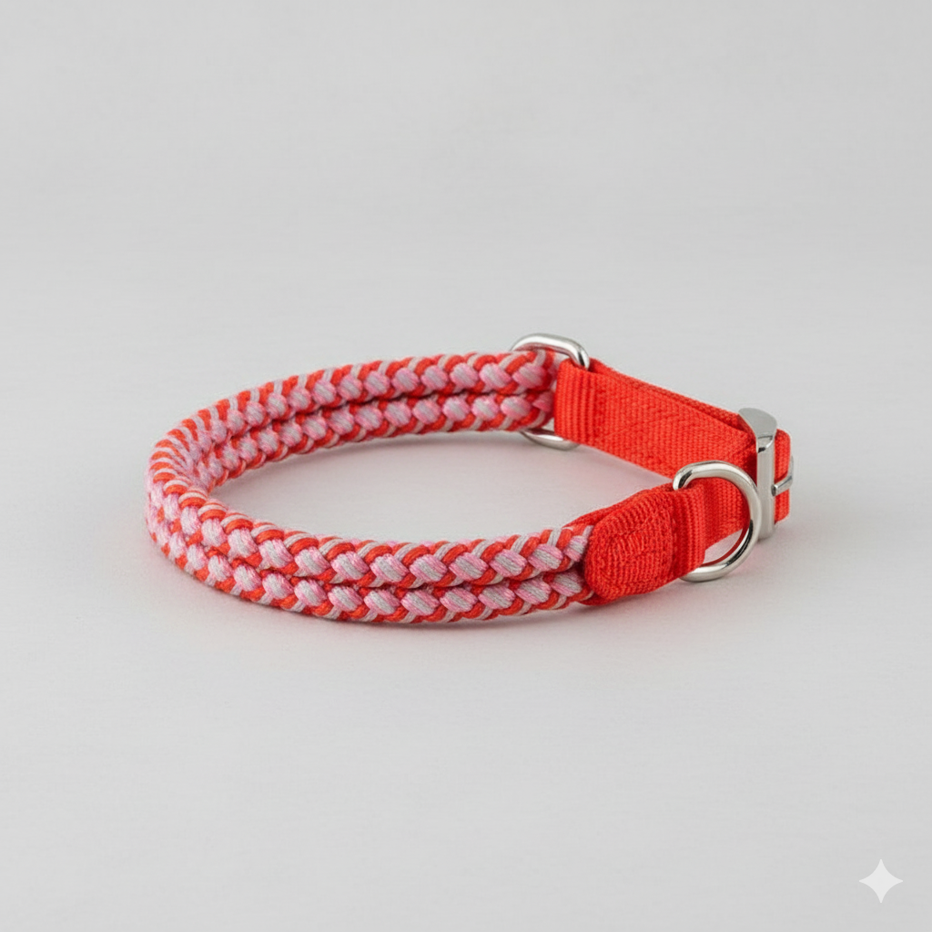 Braided Red Pet Collar and Belt