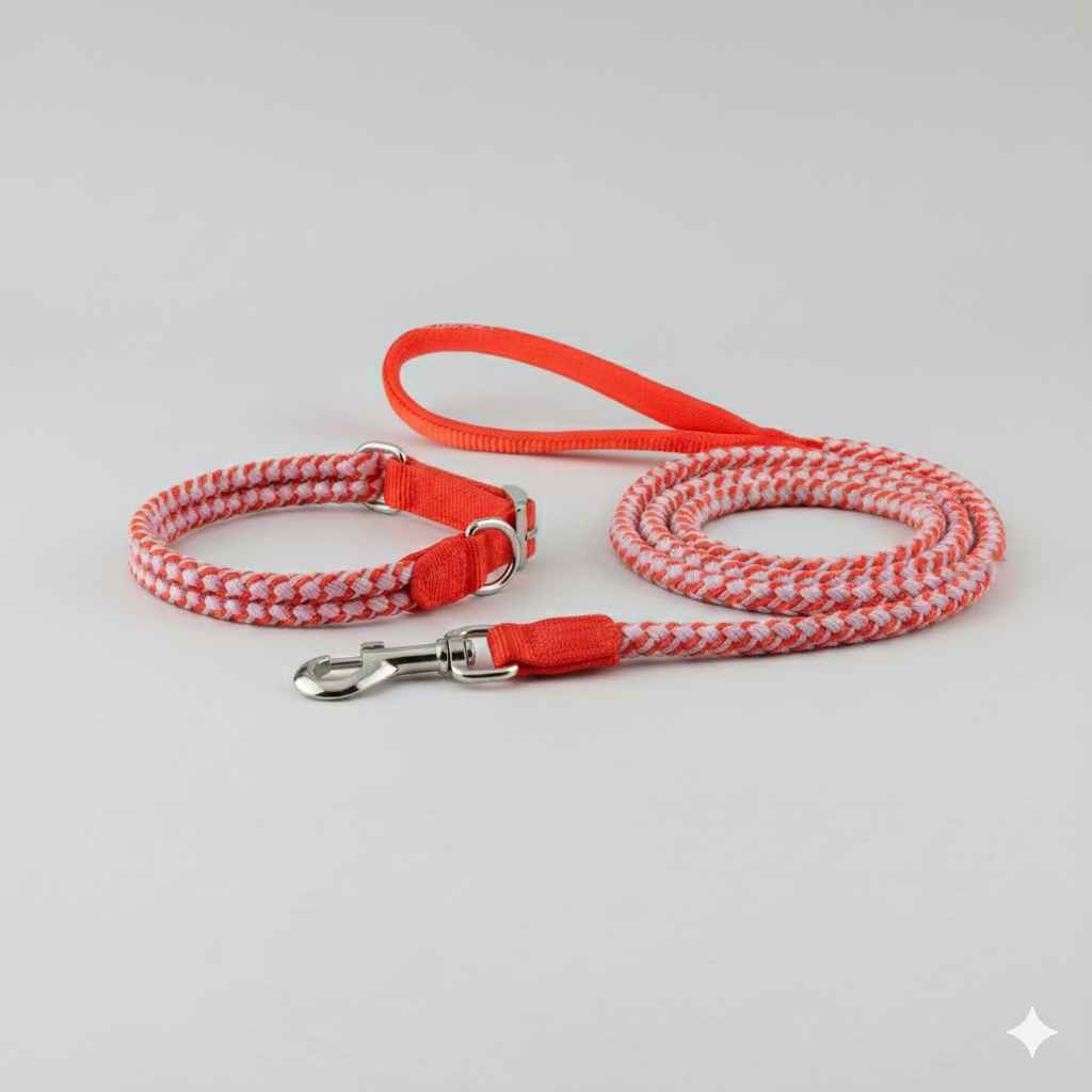 Braided Red Pet Collar and Belt