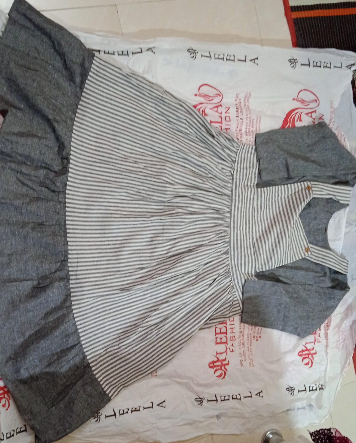 Striped Grey and White Cotton Kurti