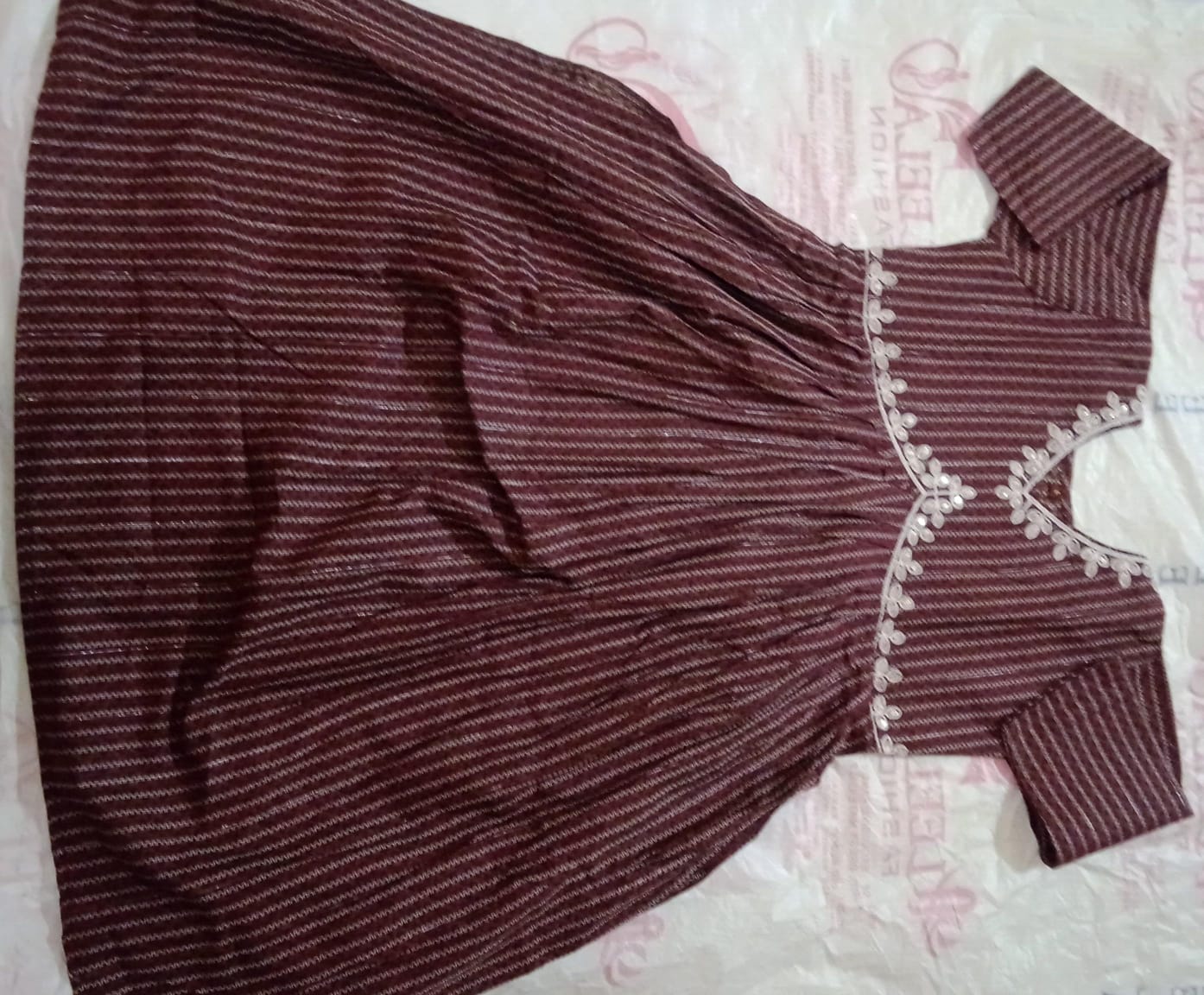 Girls' Maroon Striped kurta