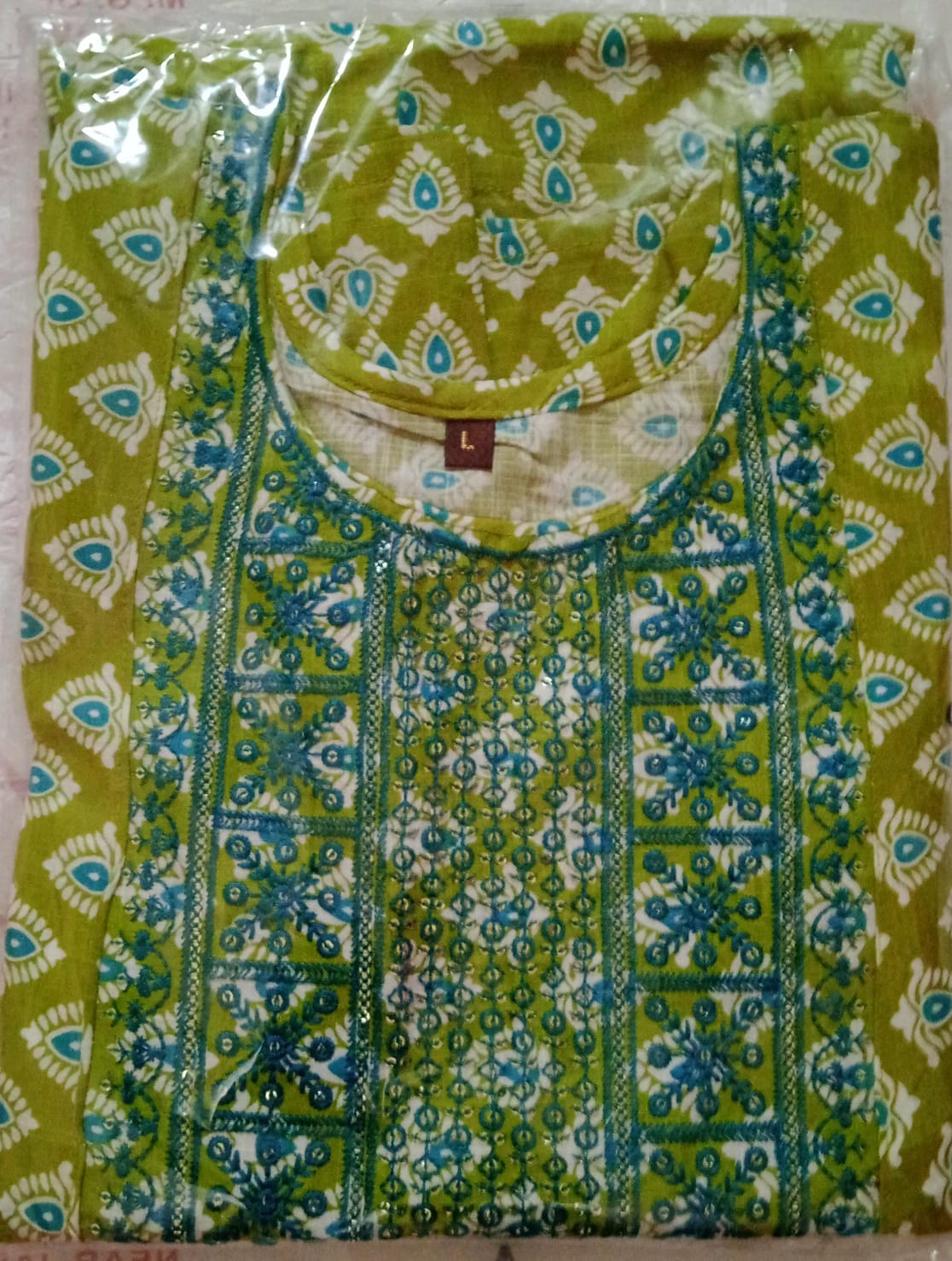 Green Printed Cotton Kurti